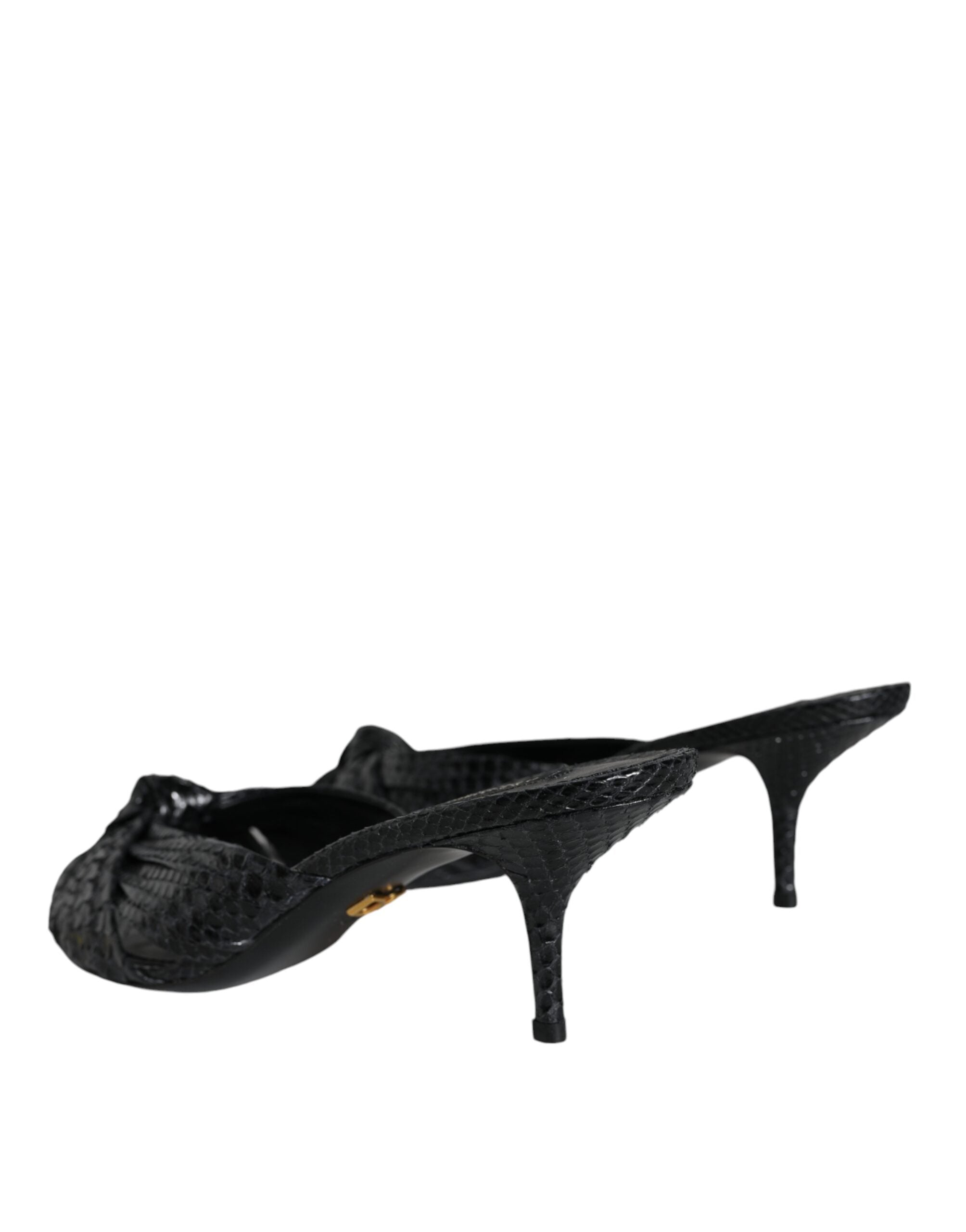 Dolce & Gabbana Black Leather Heels Slides Sandals Women's Shoes