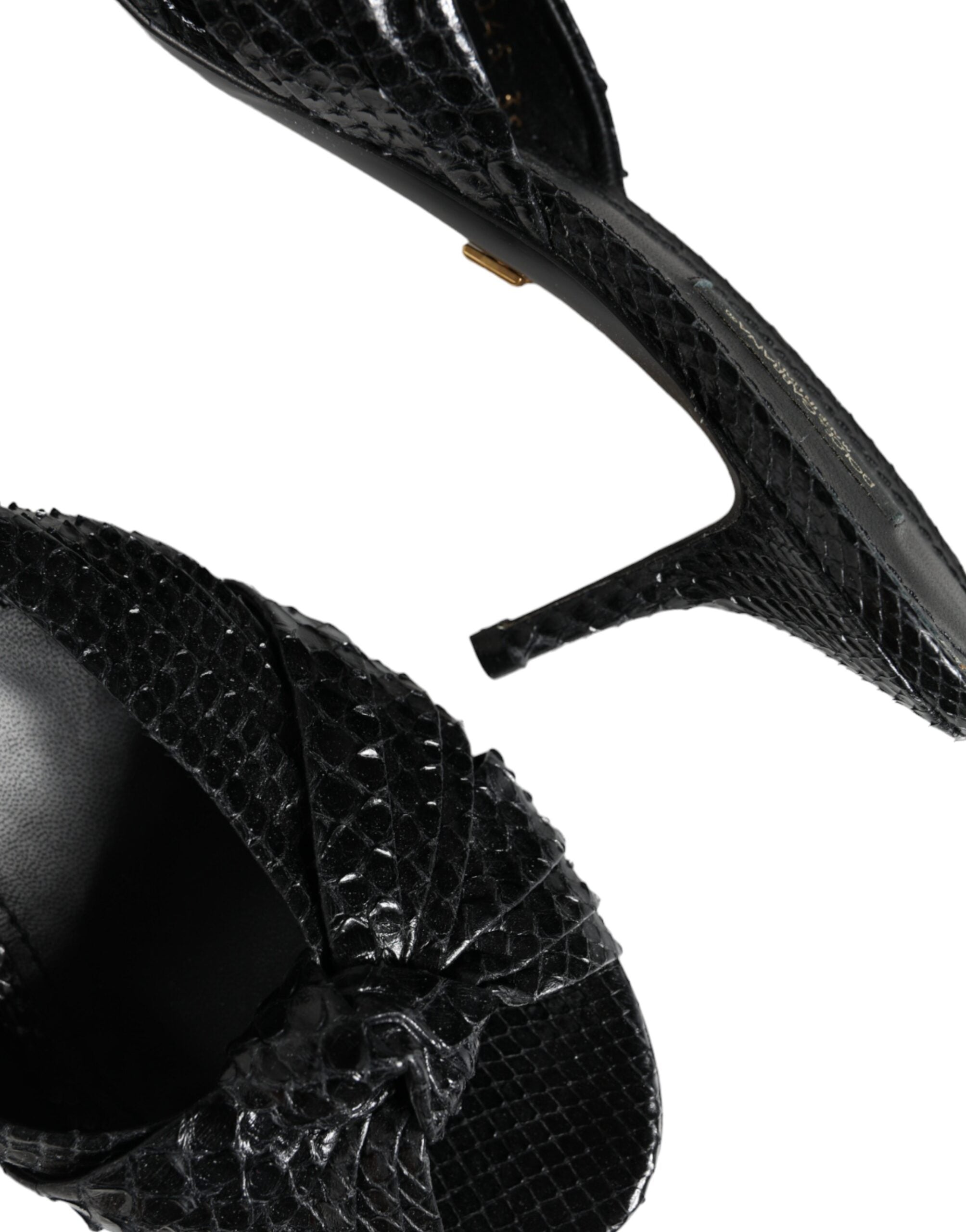 Dolce & Gabbana Black Leather Heels Slides Sandals Women's Shoes