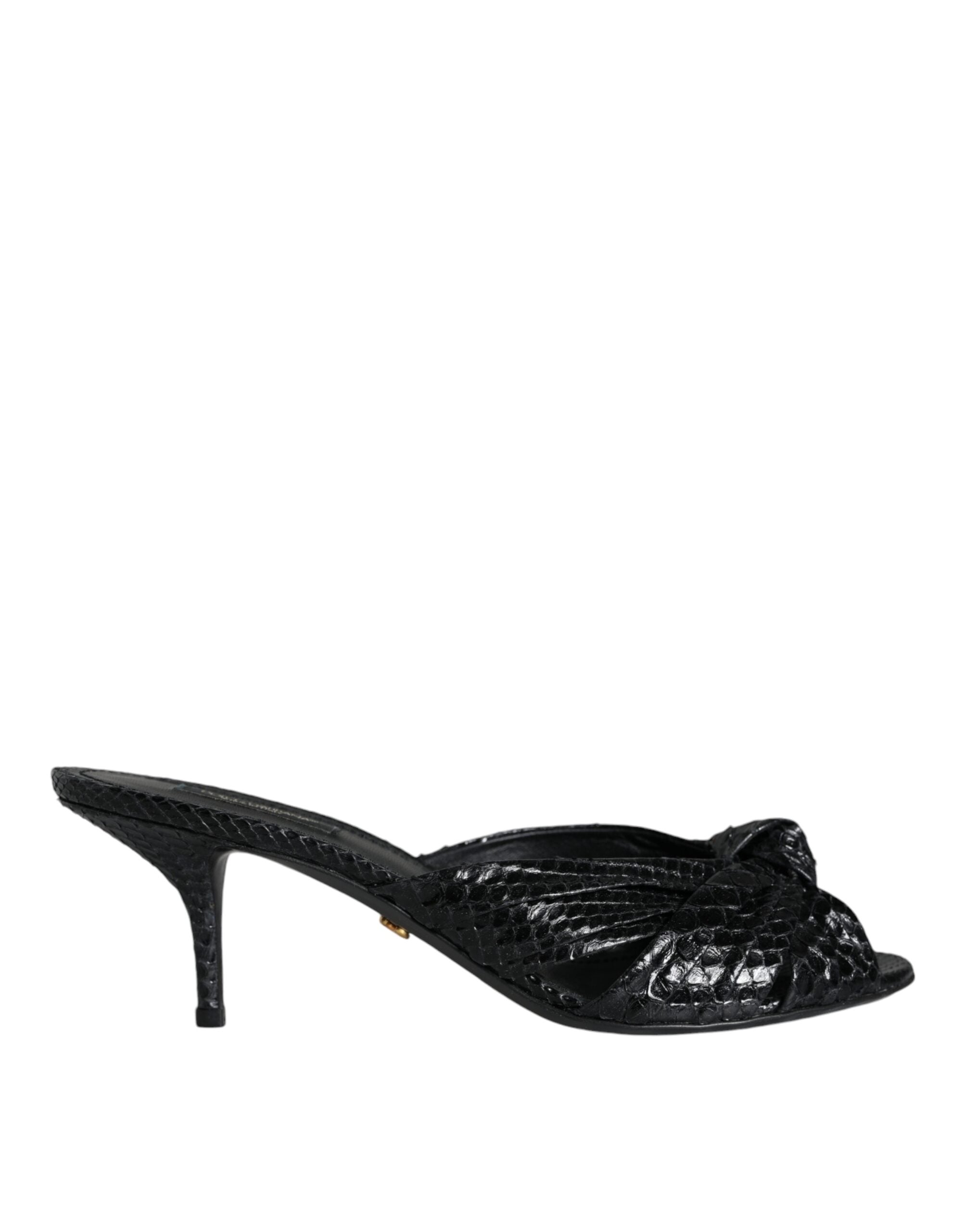 Dolce & Gabbana Black Leather Heels Slides Sandals Women's Shoes