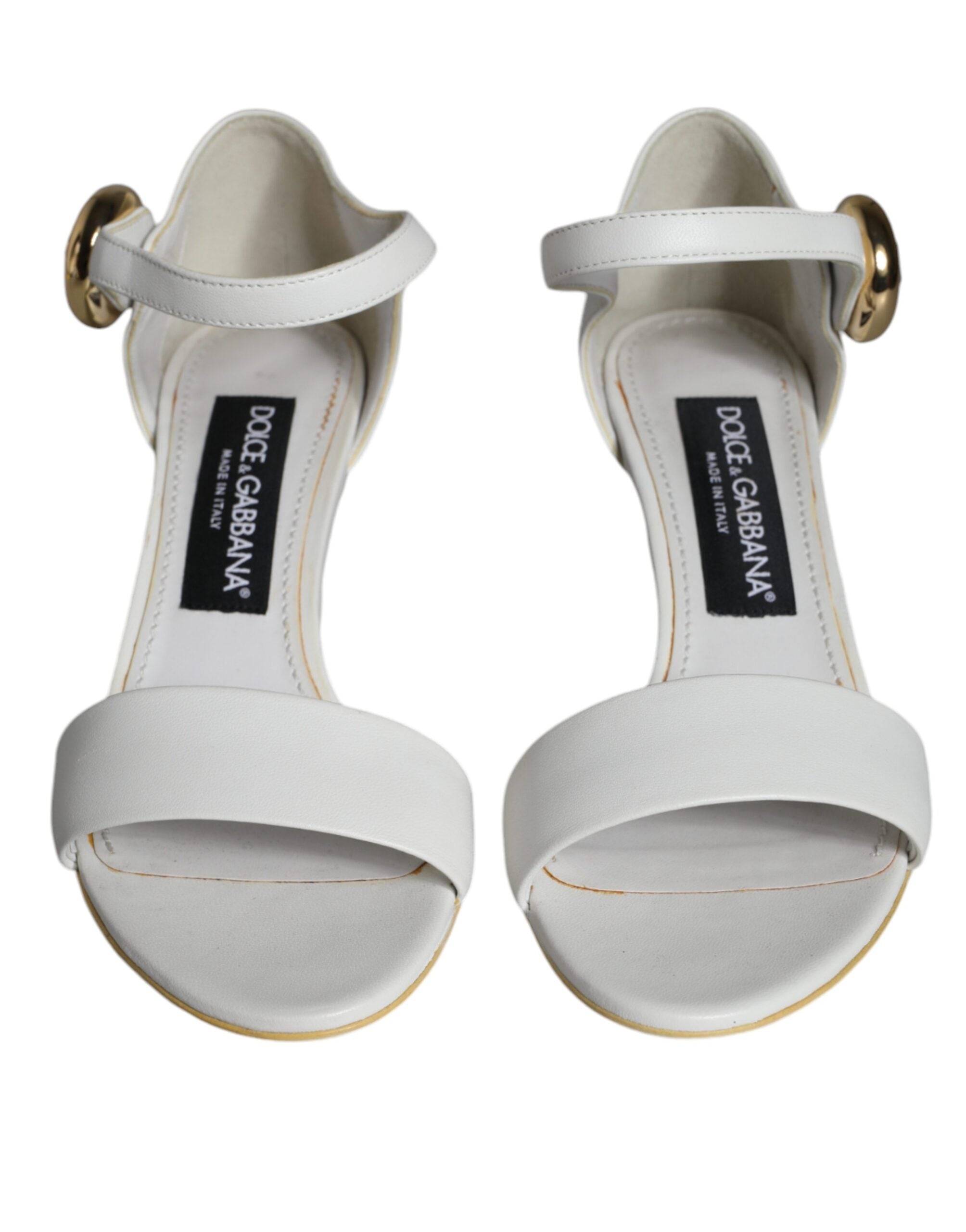 Dolce & Gabbana White Leather Heels Keira Sandals Women's Shoes