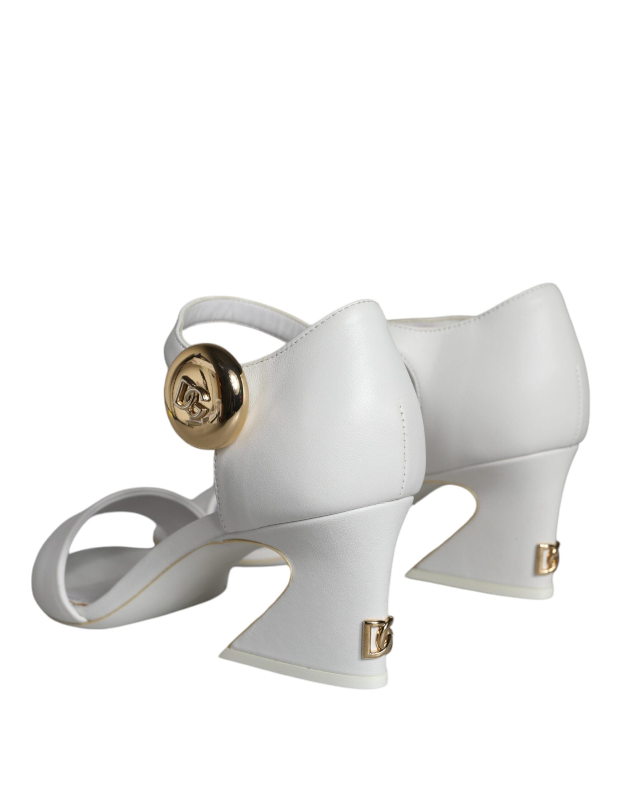 Dolce & Gabbana White Leather Heels Keira Sandals Women's Shoes