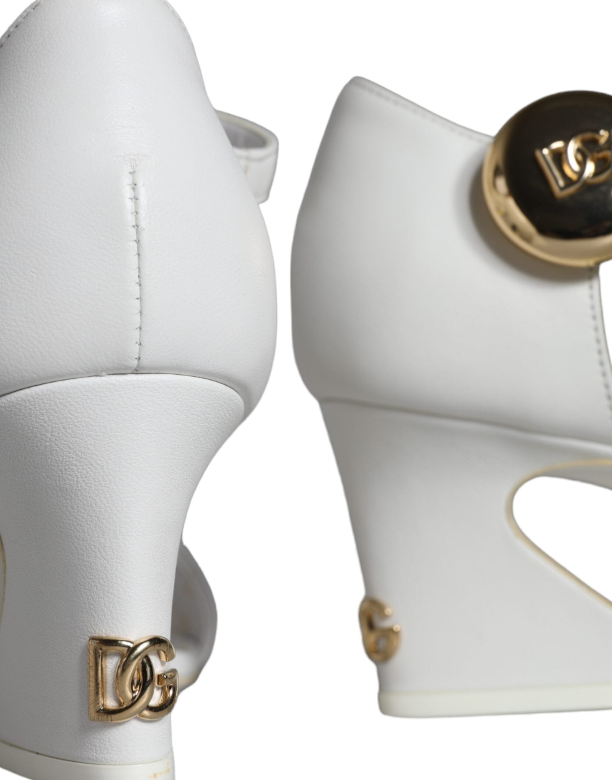 Dolce & Gabbana White Leather Heels Keira Sandals Women's Shoes