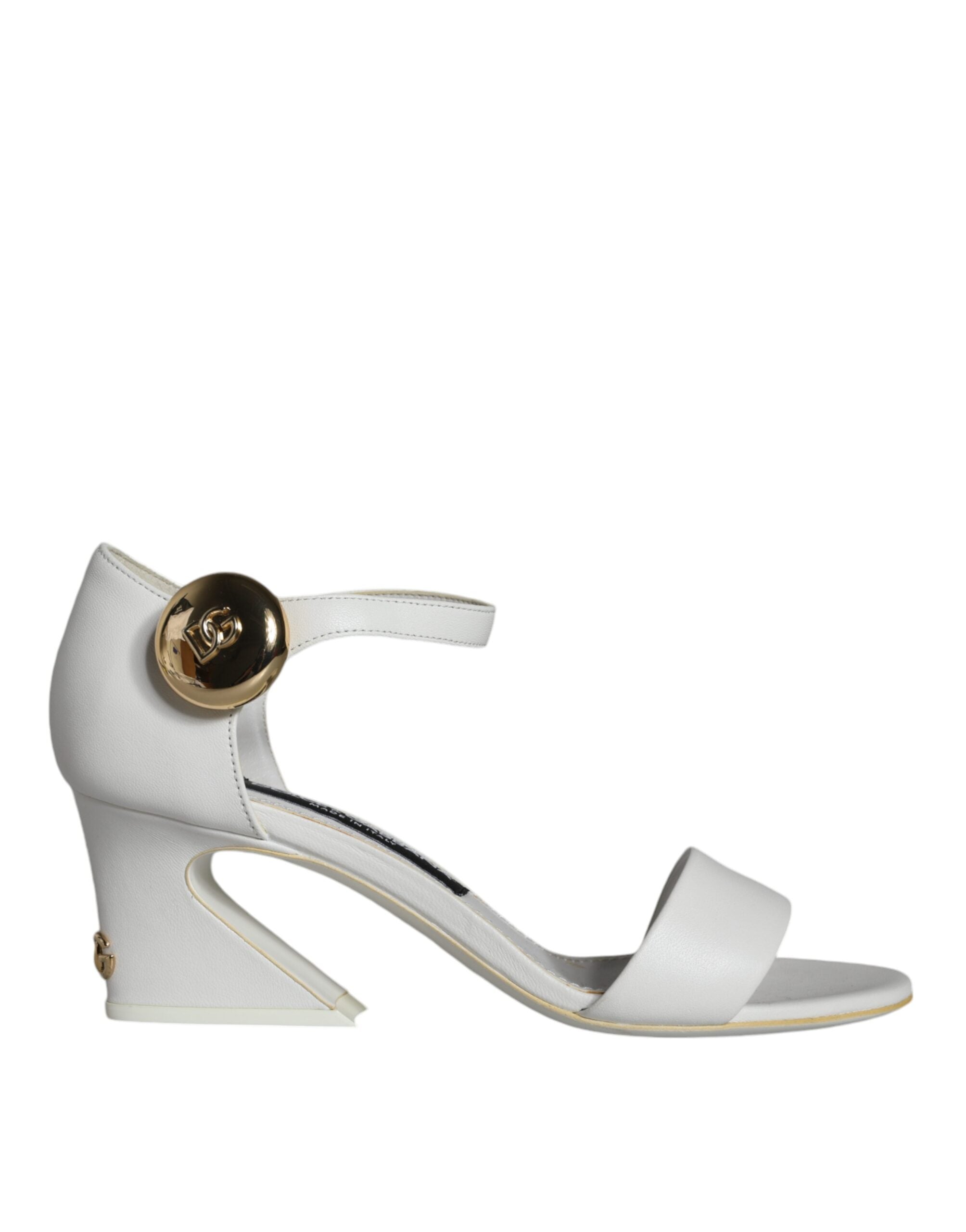 Dolce & Gabbana White Leather Heels Keira Sandals Women's Shoes