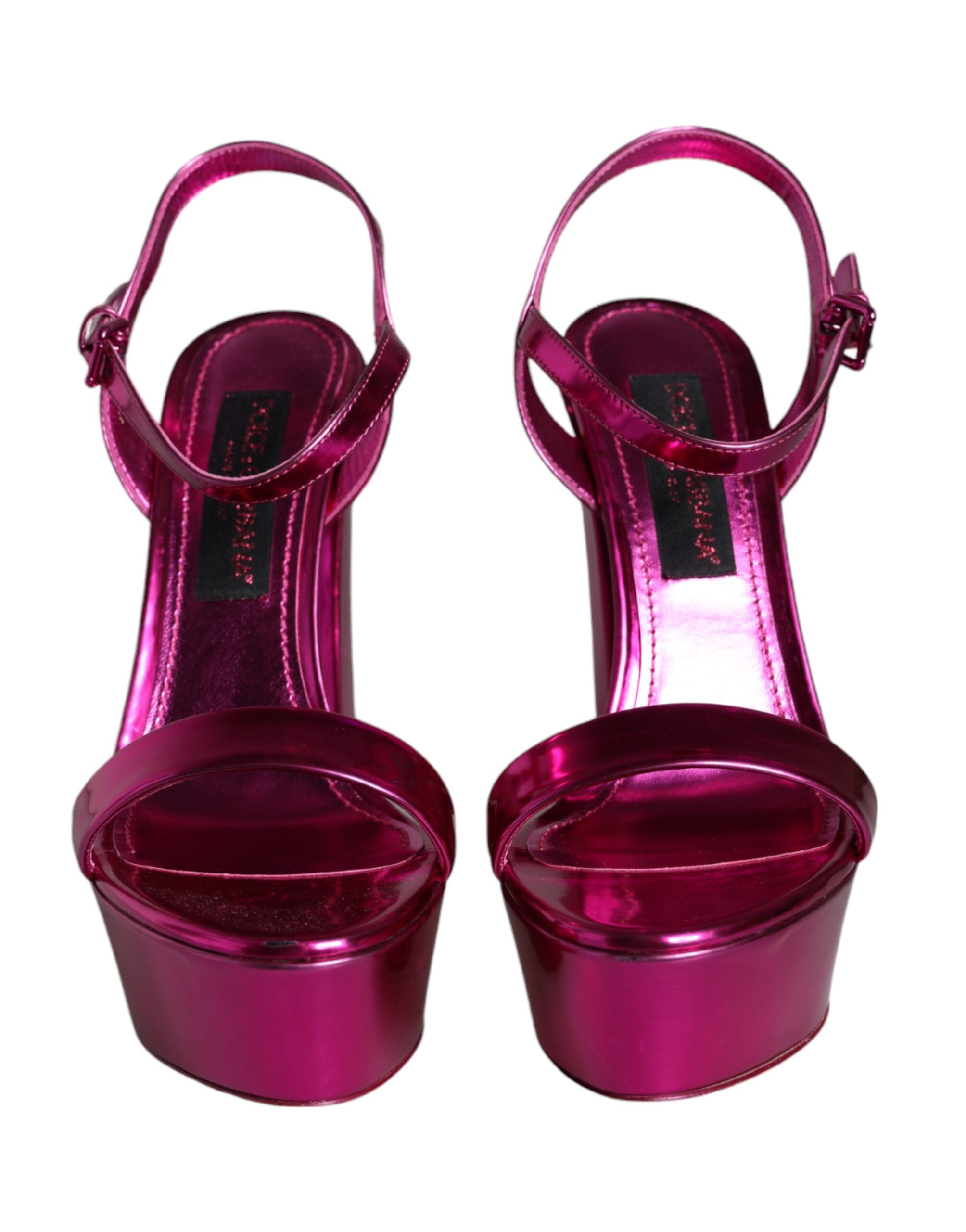 Dolce & Gabbana Fuchsia Leather Platform Logo Keira Sandals Women's Shoes