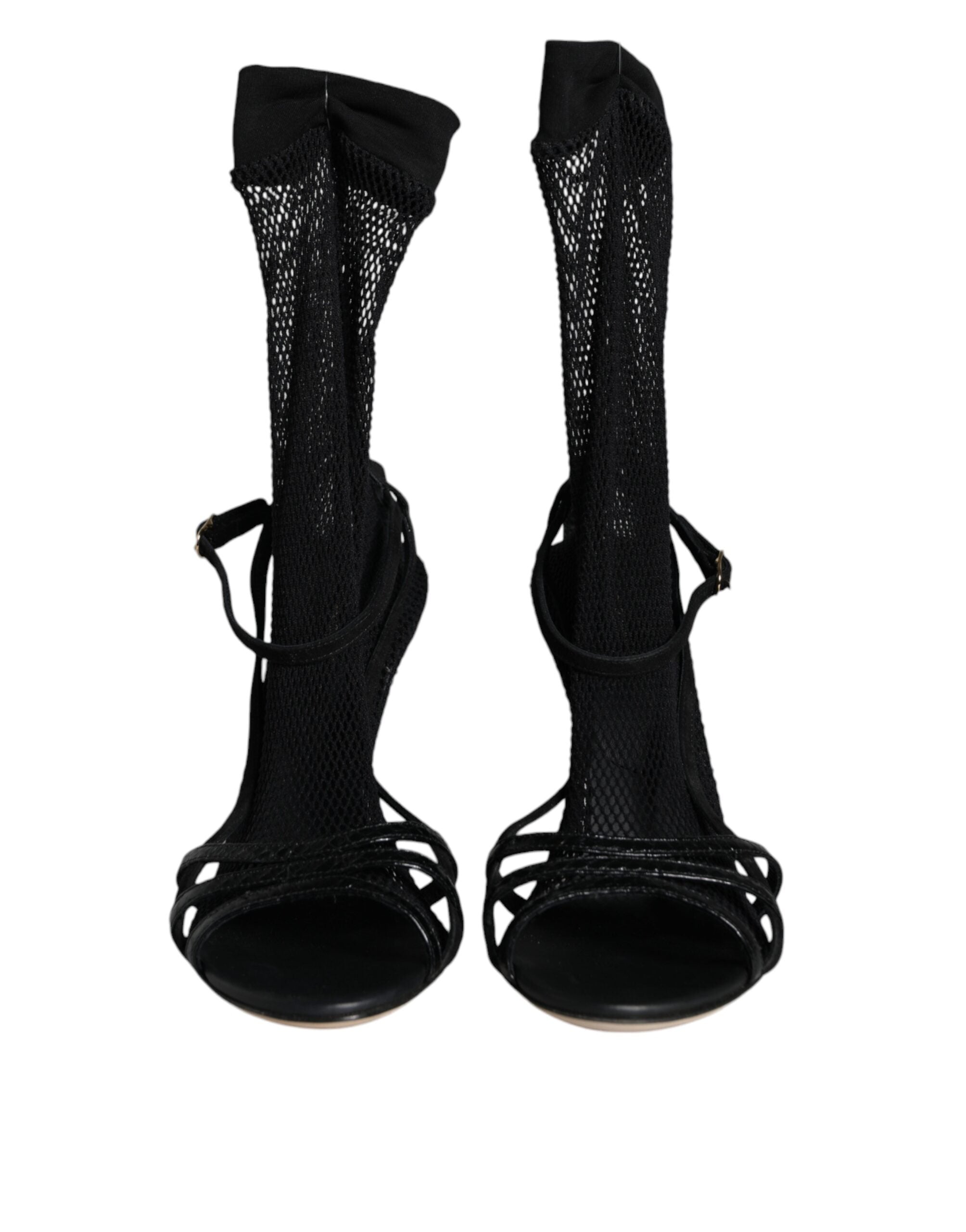 Dolce & Gabbana Black Mesh Stiletto Heels Sandals Women's Shoes