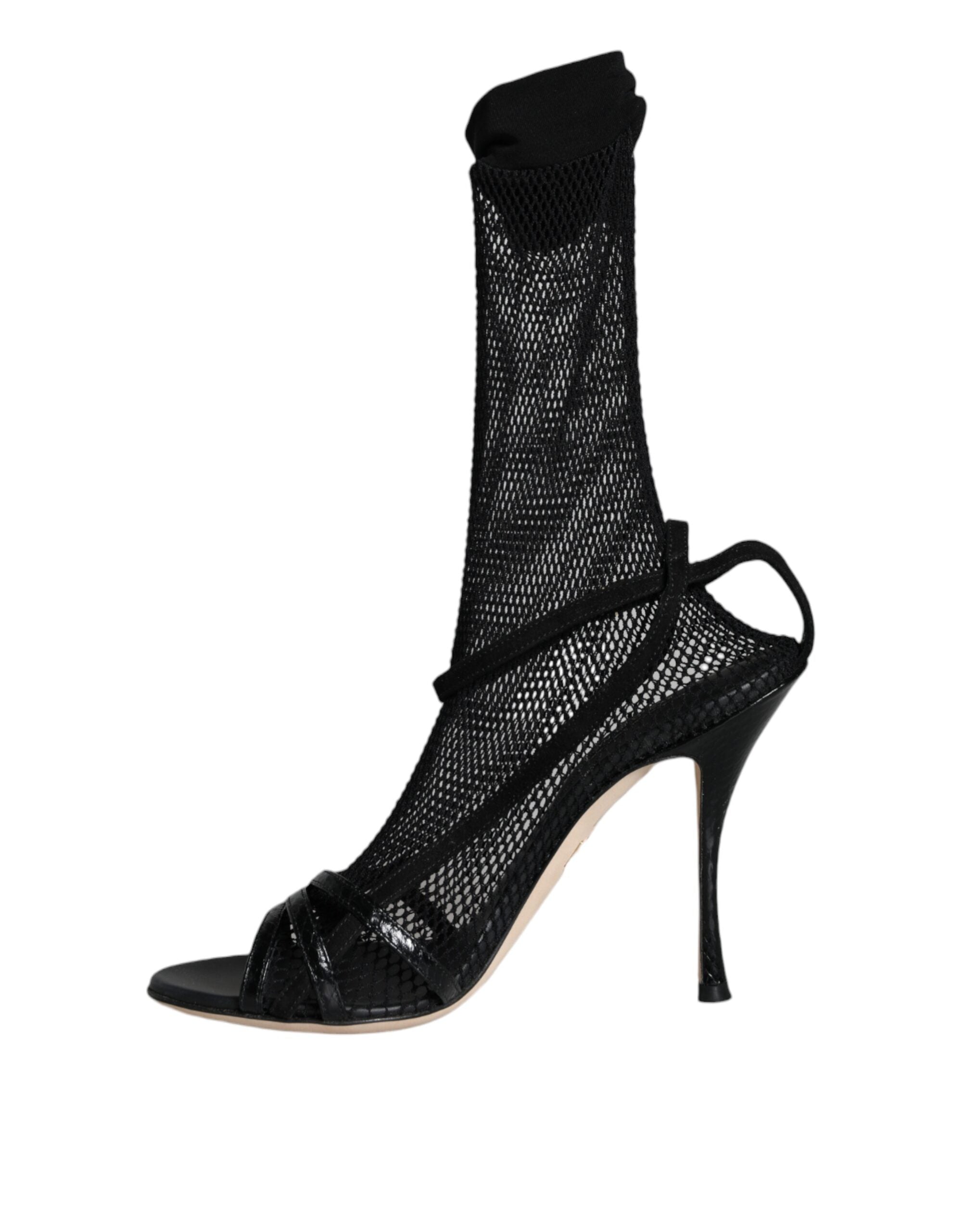 Dolce & Gabbana Black Mesh Stiletto Heels Sandals Women's Shoes