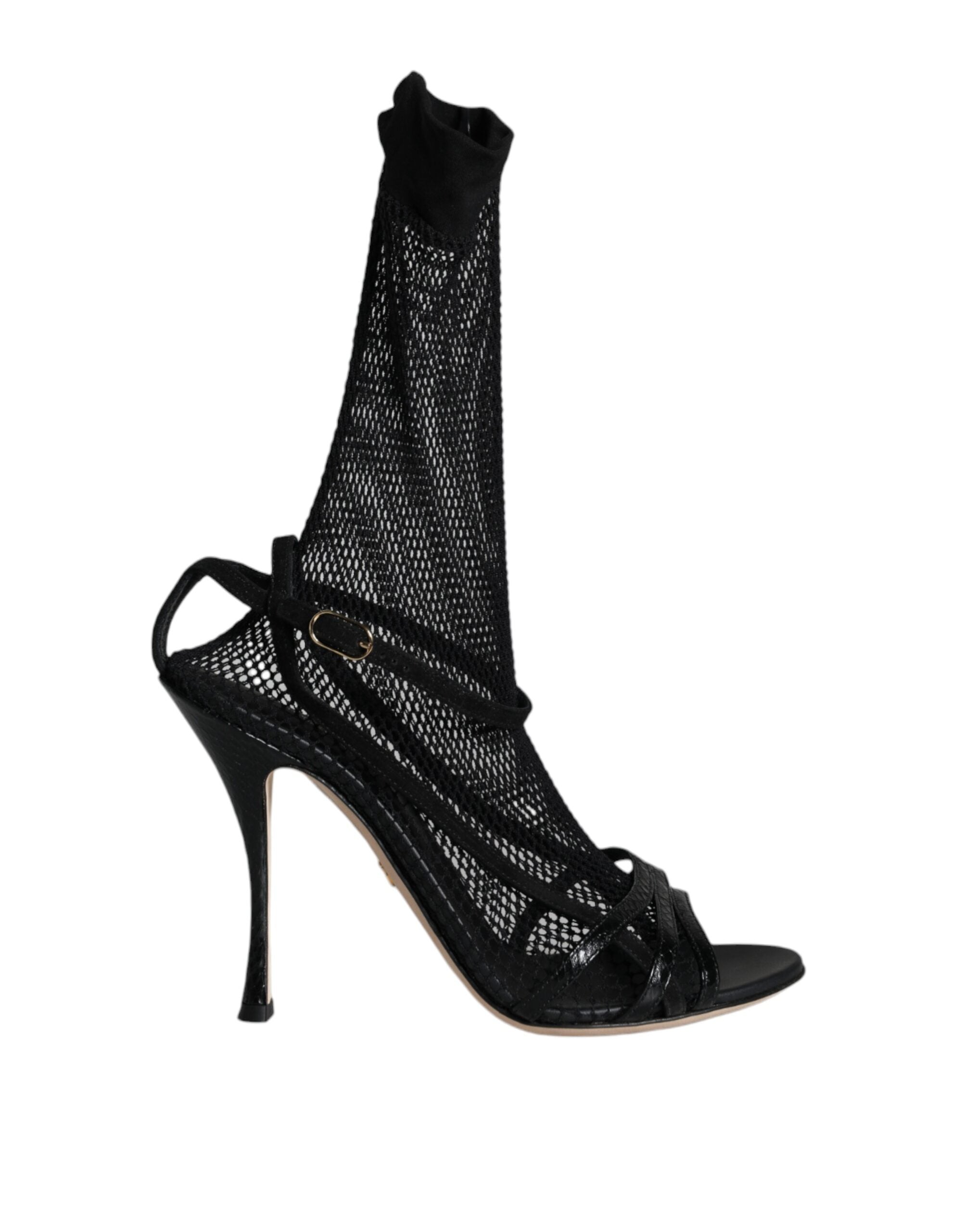 Dolce & Gabbana Black Mesh Stiletto Heels Sandals Women's Shoes