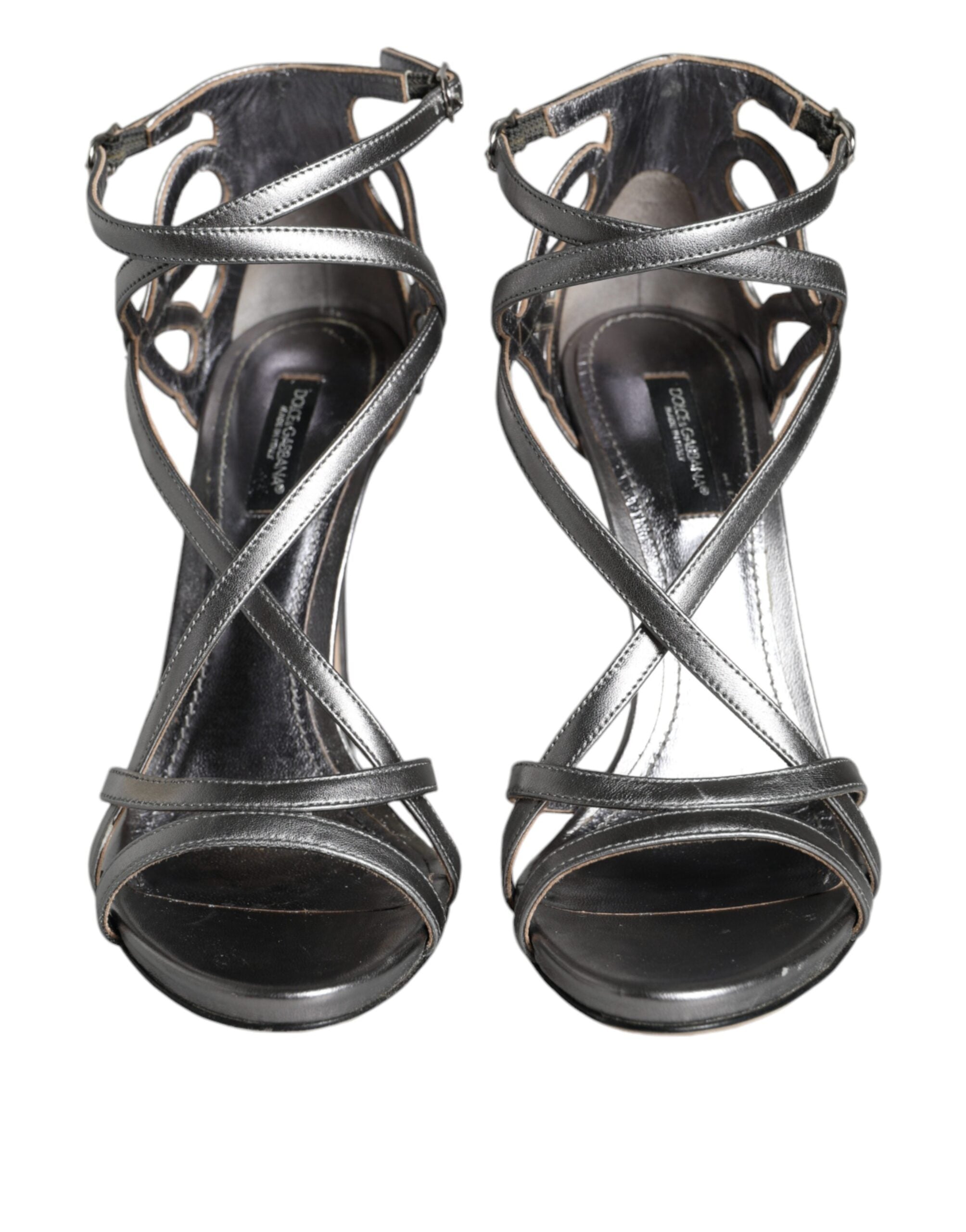 Dolce & Gabbana Silver Keira Leather Heels Sandals Women's Shoes (Pre-Owned)