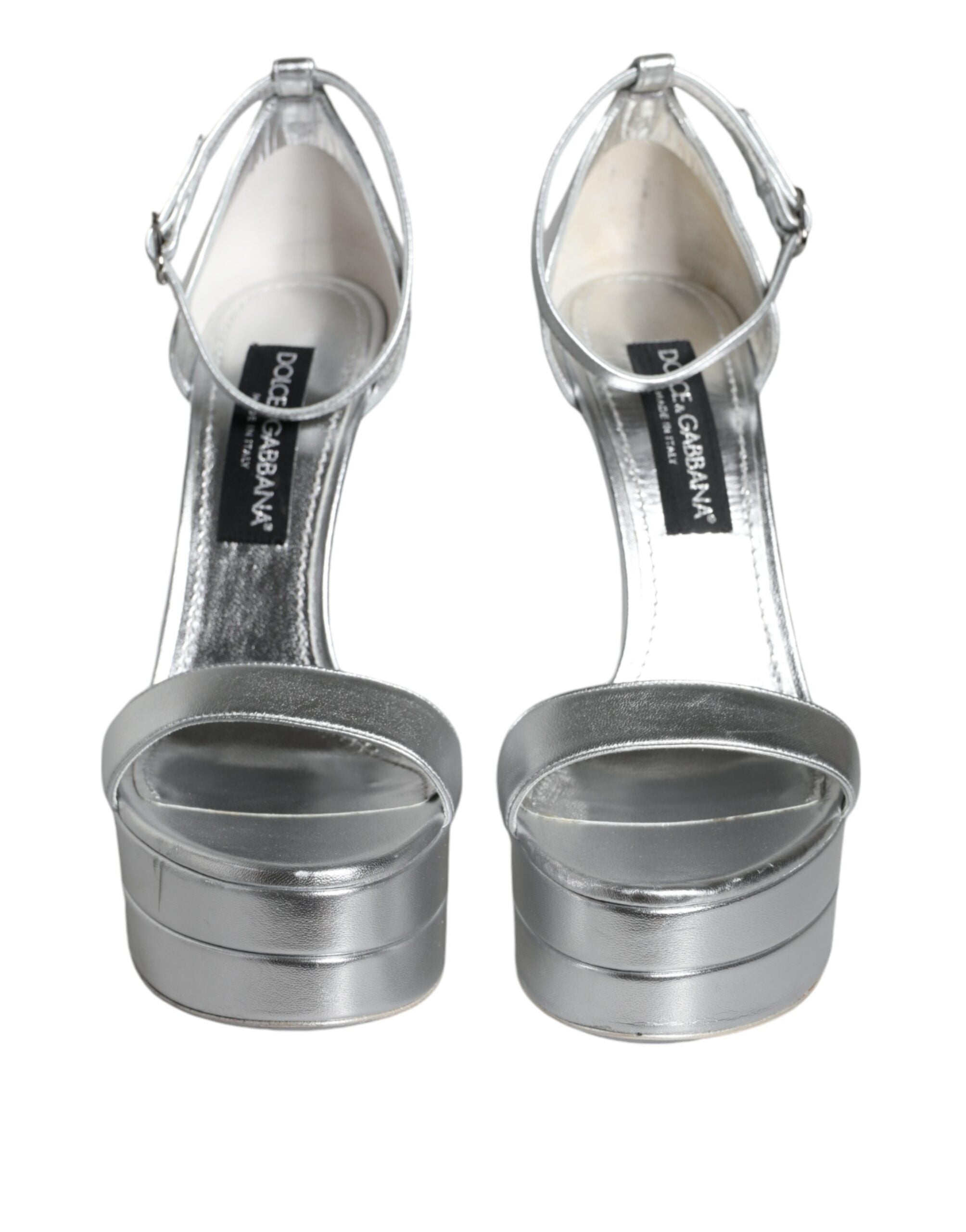 Dolce & Gabbana Silver Leather Platform Keira Sandals Women's Shoes (Pre-Owned)