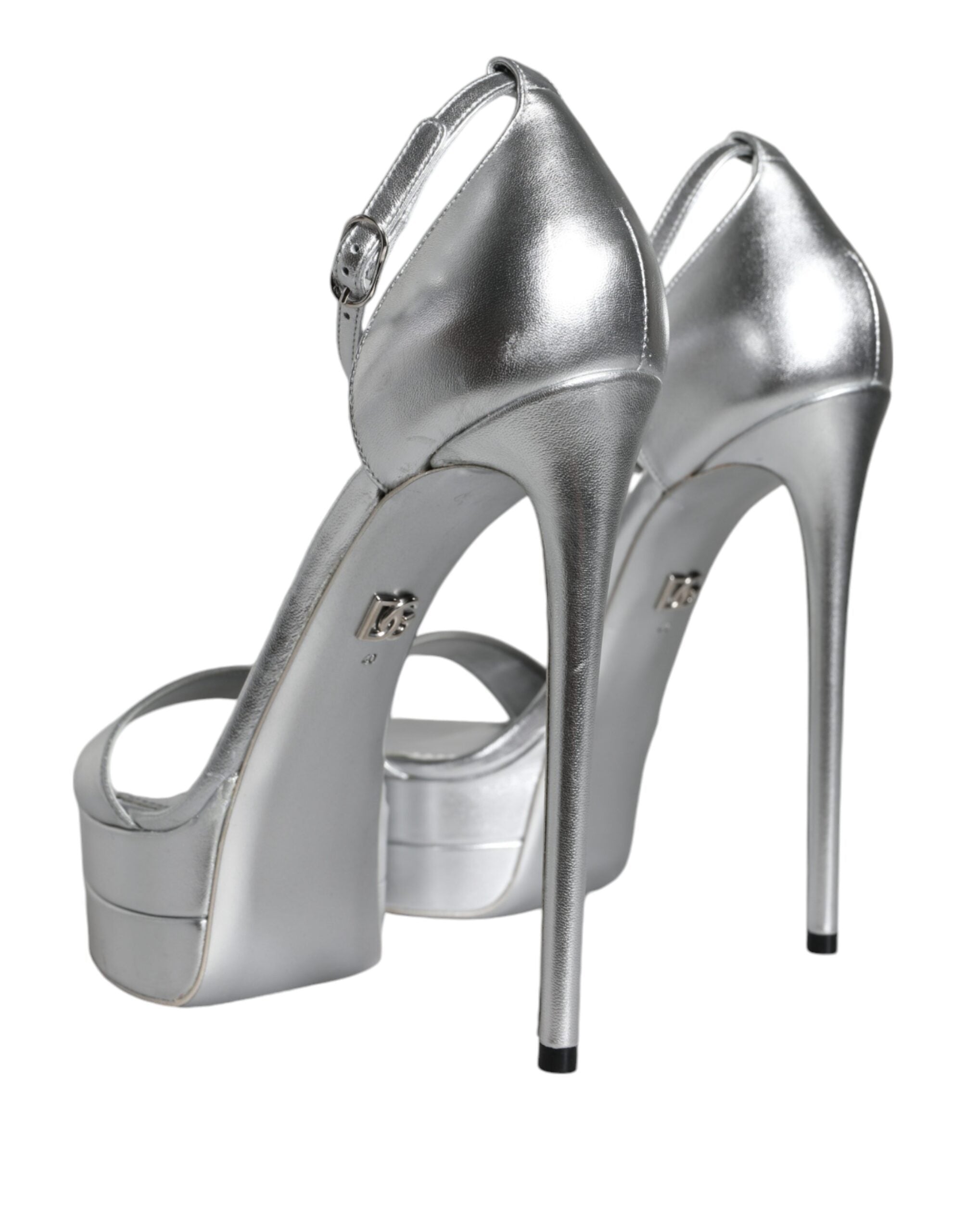 Dolce & Gabbana Silver Leather Platform Keira Sandals Women's Shoes (Pre-Owned)