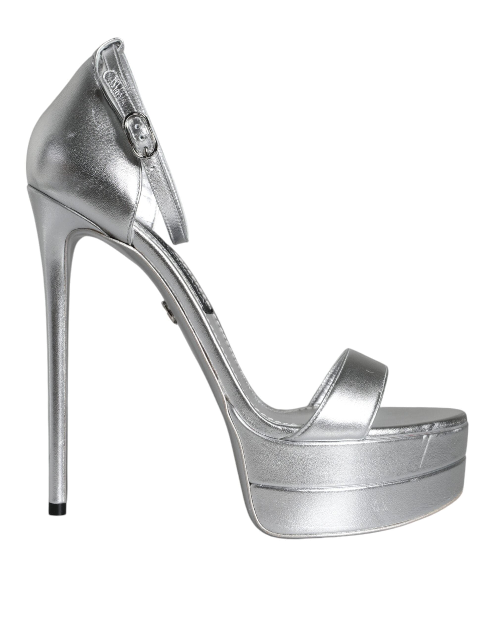 Dolce & Gabbana Silver Leather Platform Keira Sandals Women's Shoes (Pre-Owned)