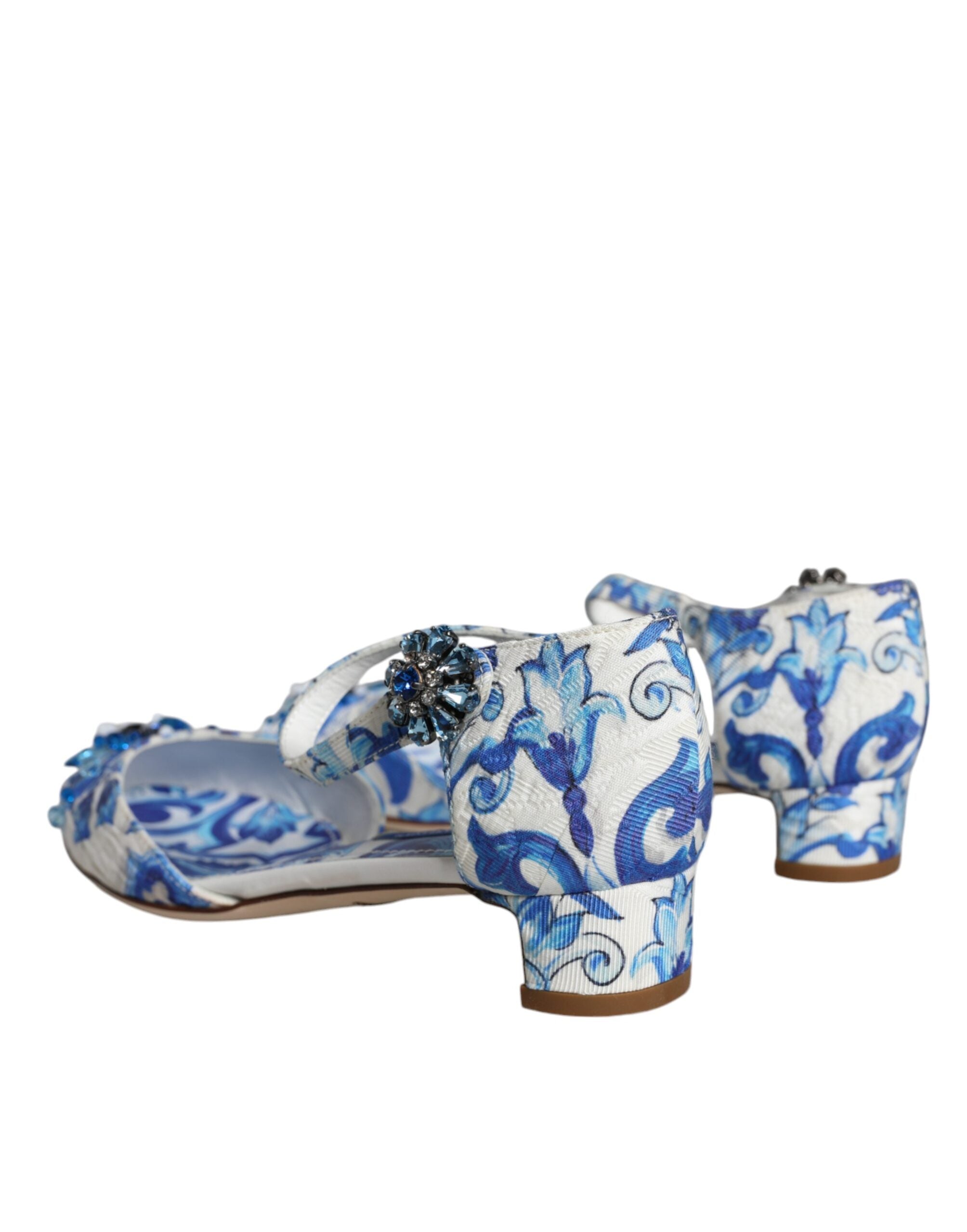 Dolce & Gabbana White Blue Majolica Print Ankle Strap Sandals Women's Shoes (Pre-Owned)