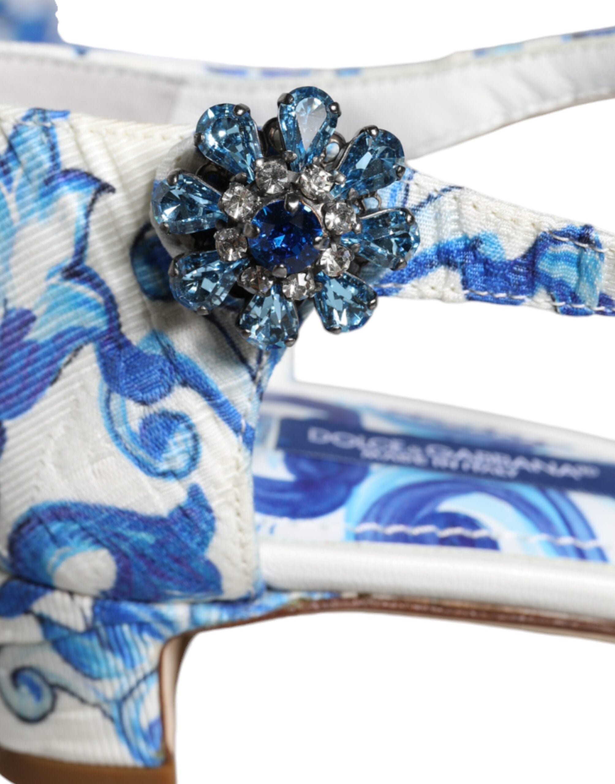 Dolce & Gabbana White Blue Majolica Print Ankle Strap Sandals Women's Shoes (Pre-Owned)