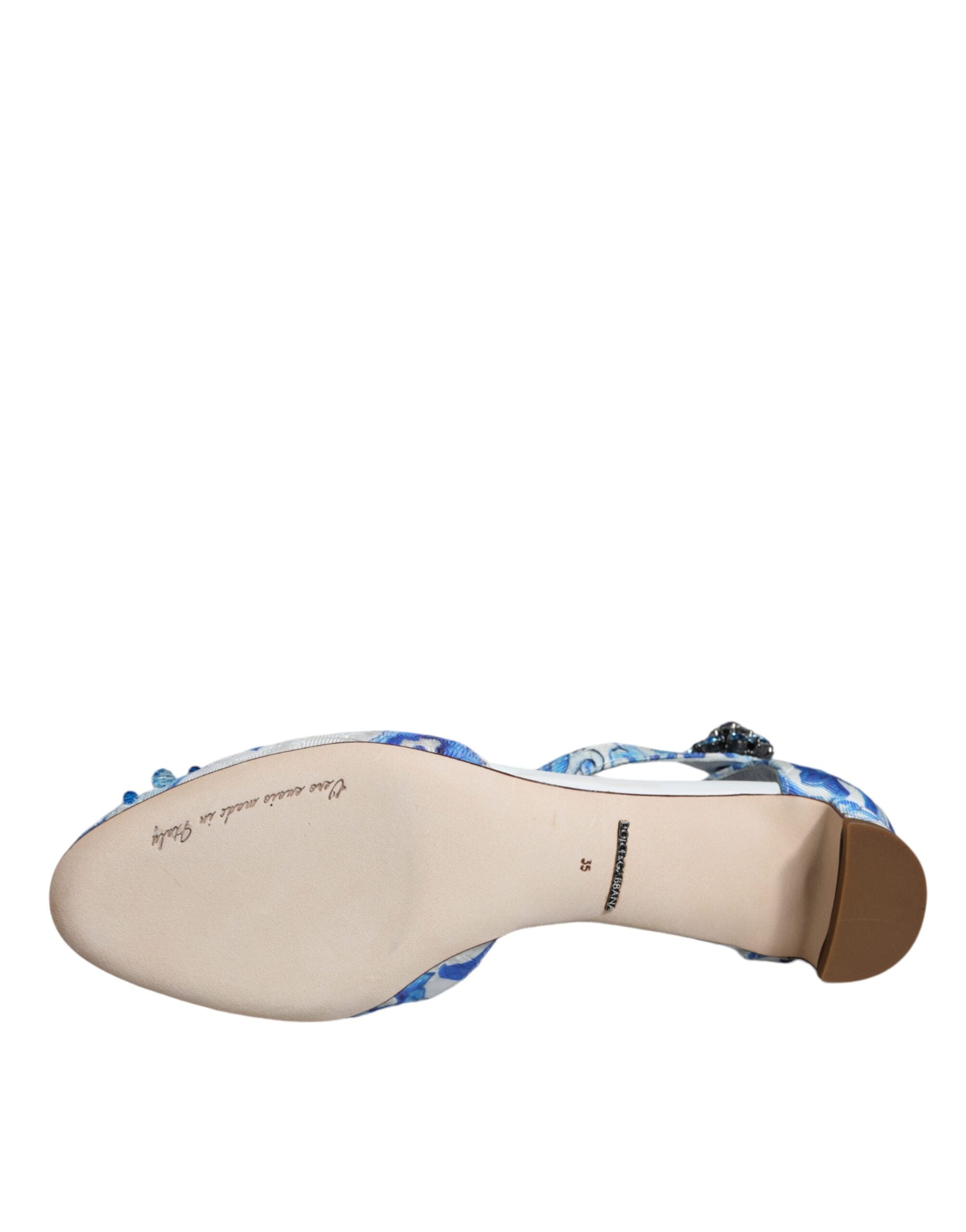Dolce & Gabbana White Blue Majolica Print Ankle Strap Sandals Women's Shoes (Pre-Owned)