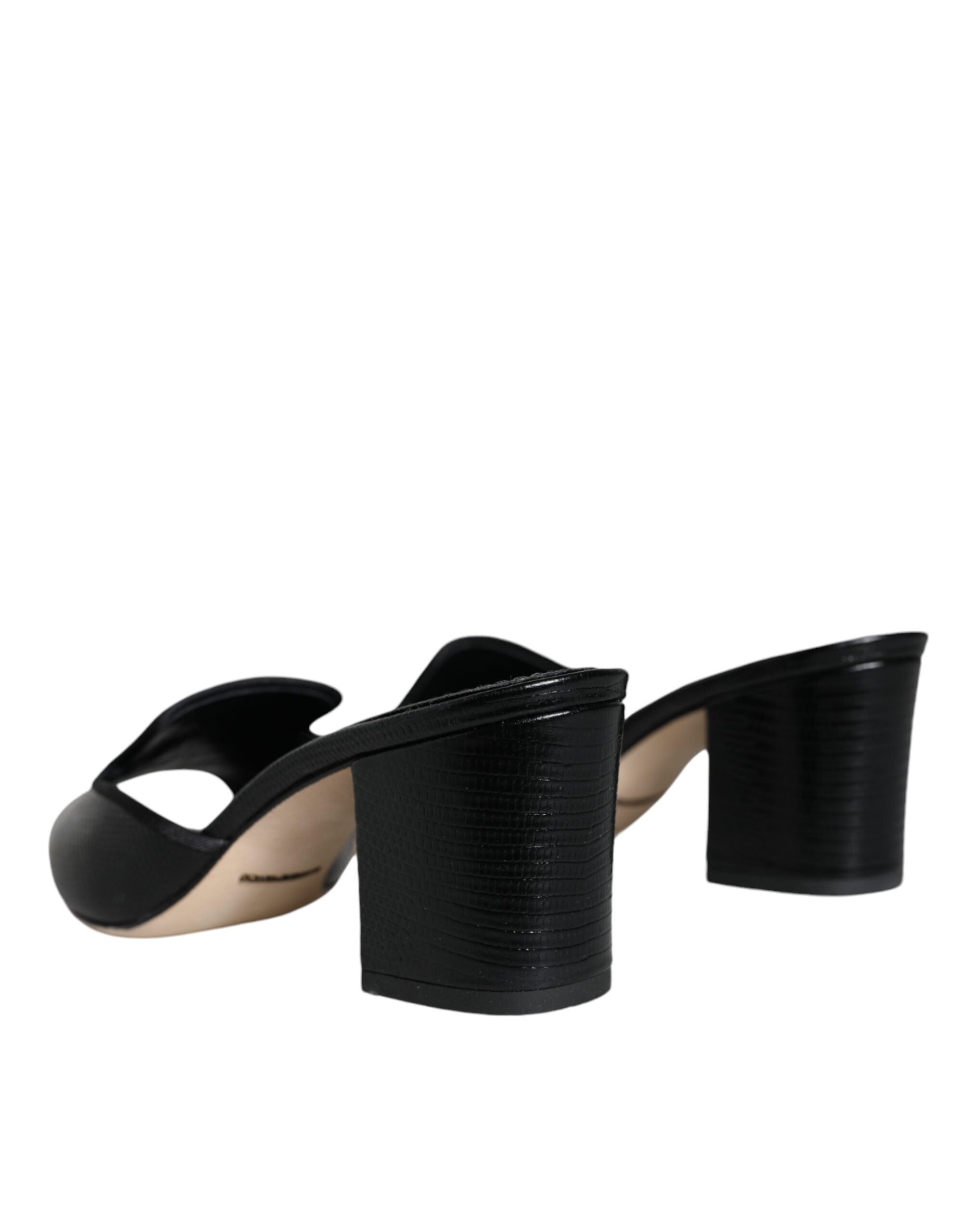 Dolce & Gabbana Black Logo Plaque Leather Heels Sandals Women's Shoes (Pre-Owned)