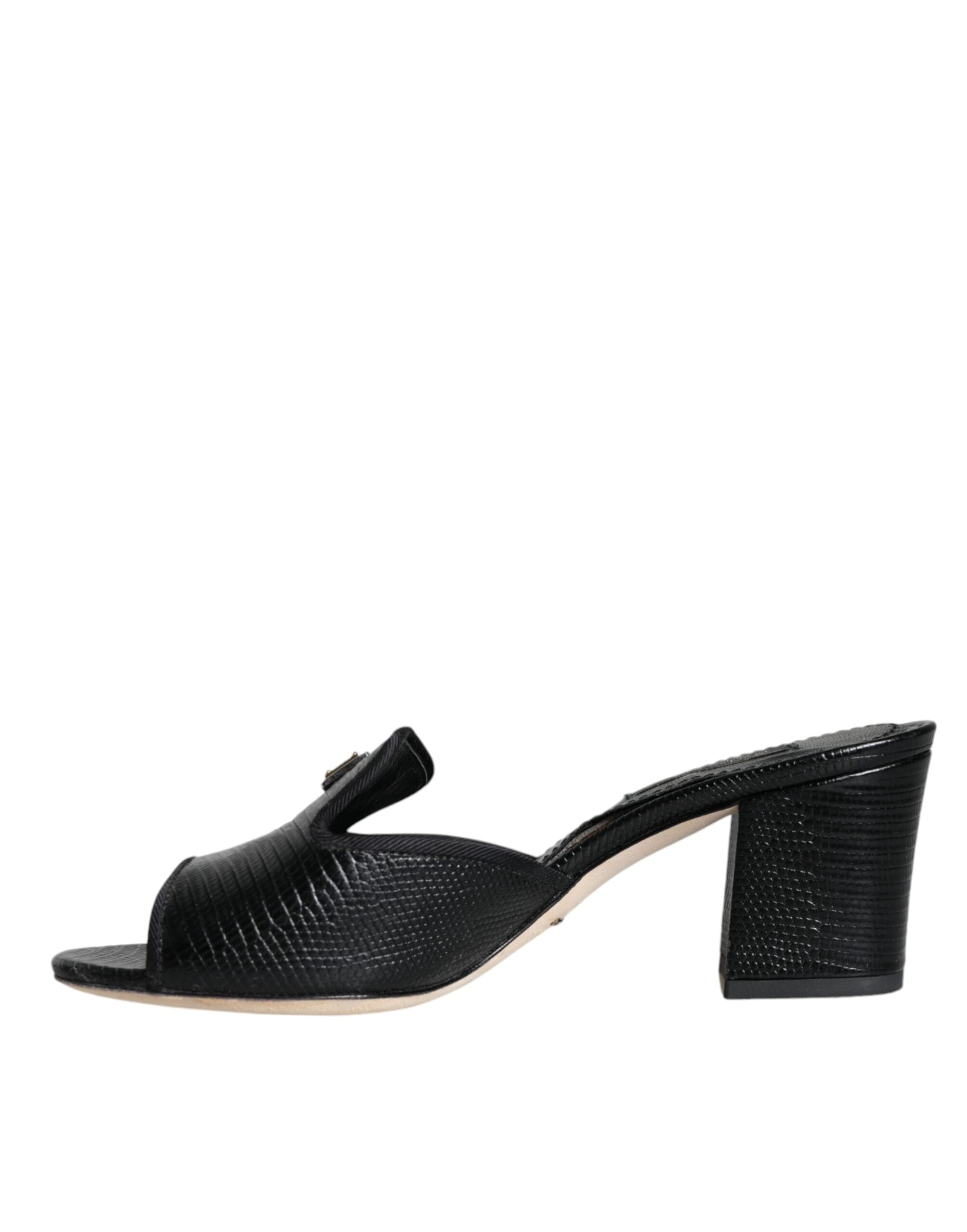 Dolce & Gabbana Black Logo Plaque Leather Heels Sandals Women's Shoes (Pre-Owned)