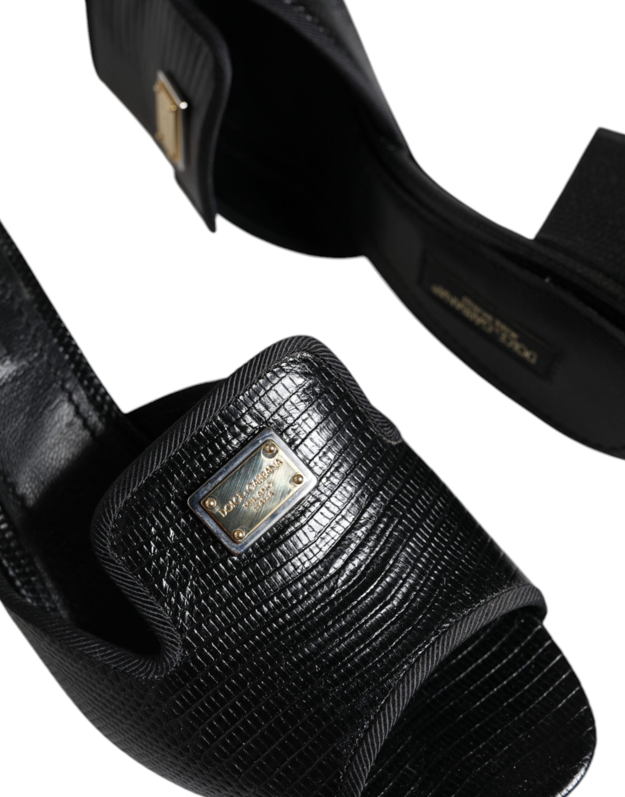 Dolce & Gabbana Black Logo Plaque Leather Heels Sandals Women's Shoes (Pre-Owned)