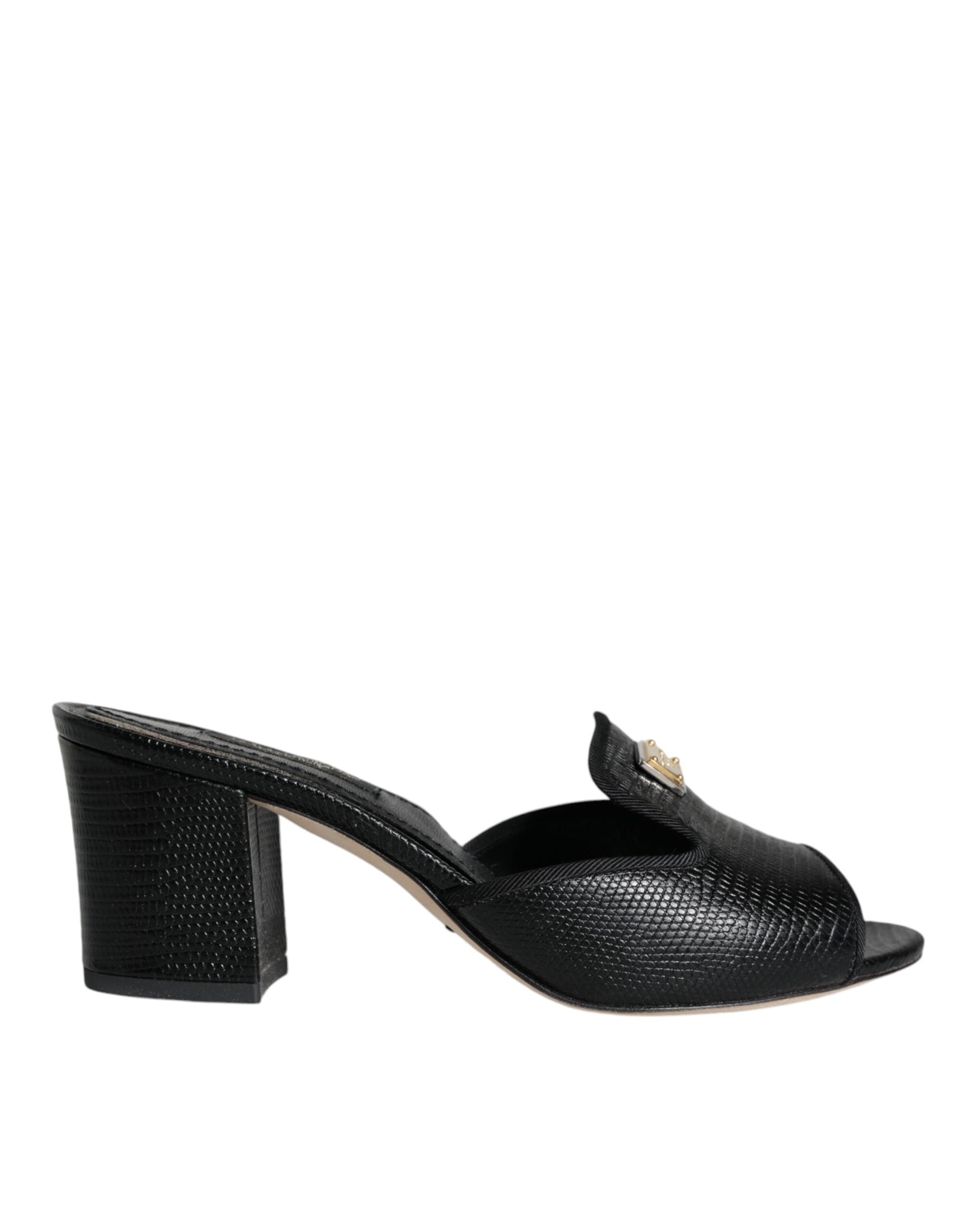 Dolce & Gabbana Black Logo Plaque Leather Heels Sandals Women's Shoes (Pre-Owned)