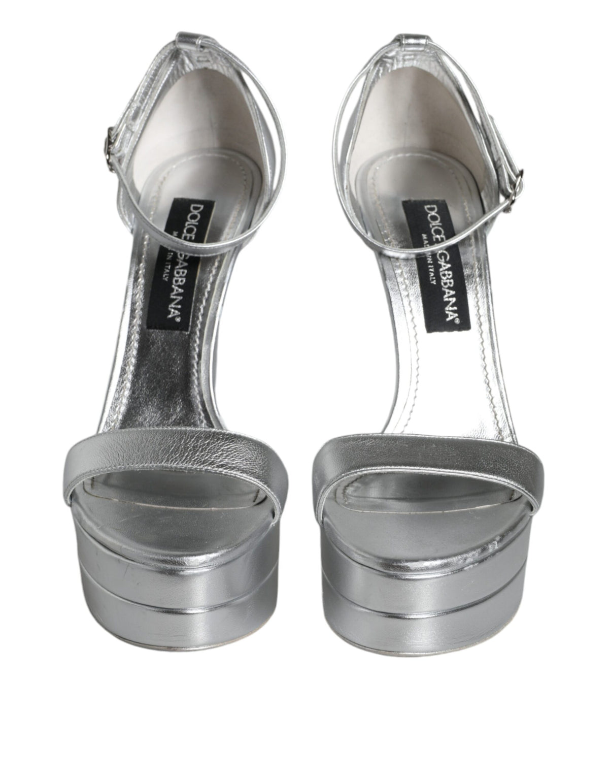Dolce & Gabbana Silver KEIRA Heels Ankle Strap Sandals Women's Shoes (Pre-Owned)