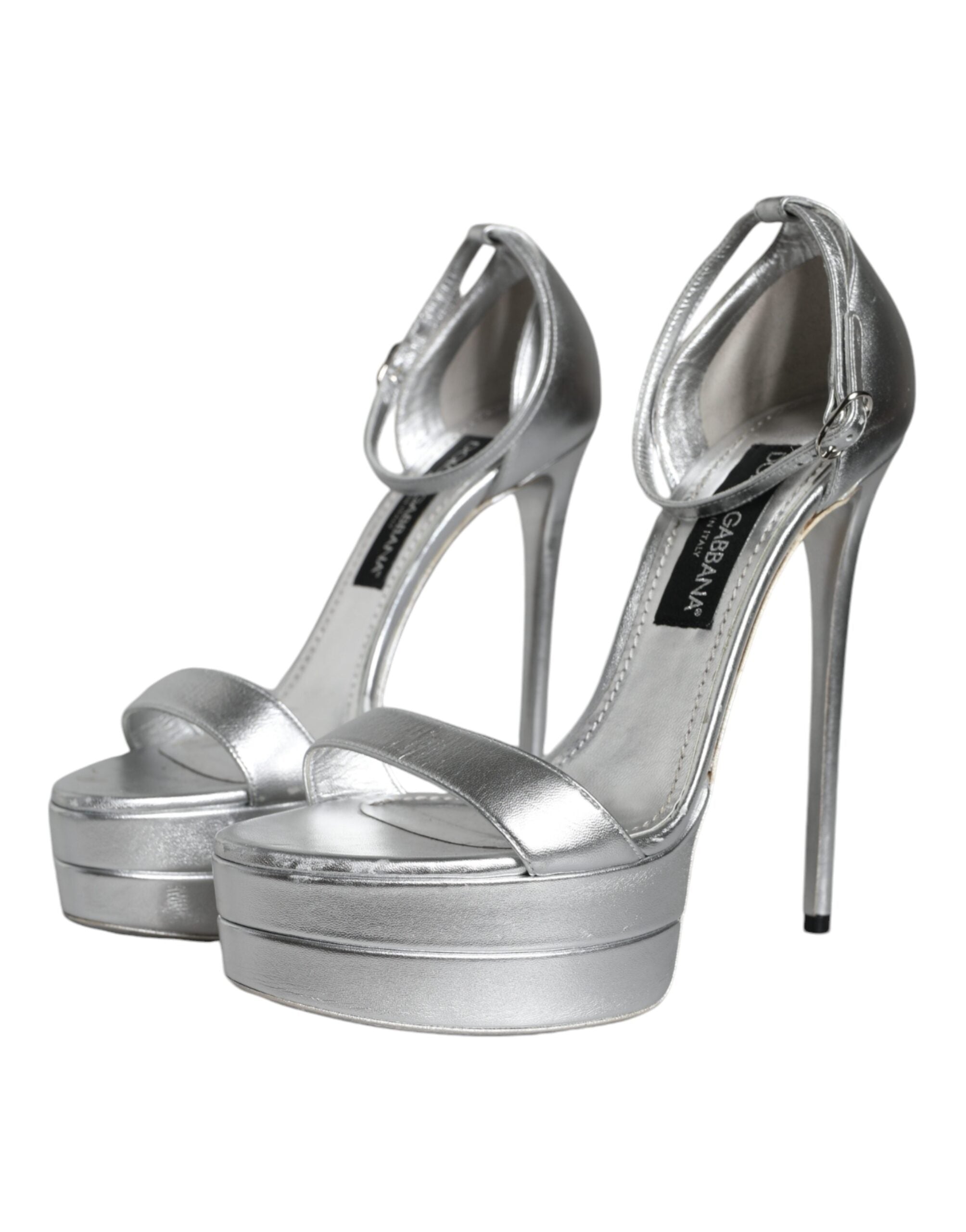 Dolce & Gabbana Silver KEIRA Heels Ankle Strap Sandals Women's Shoes (Pre-Owned)