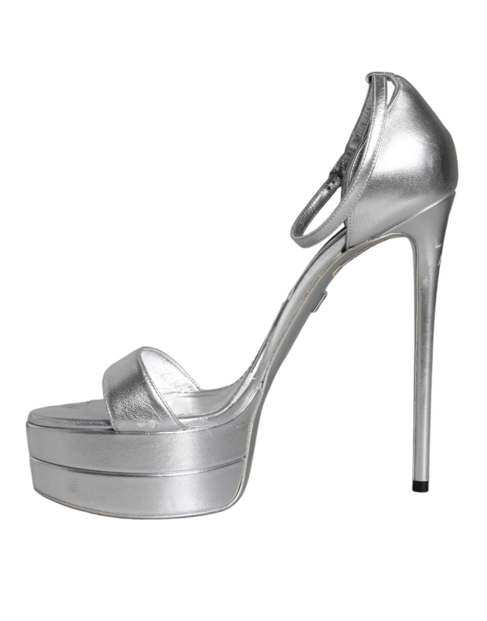 Dolce & Gabbana Silver KEIRA Heels Ankle Strap Sandals Women's Shoes (Pre-Owned)