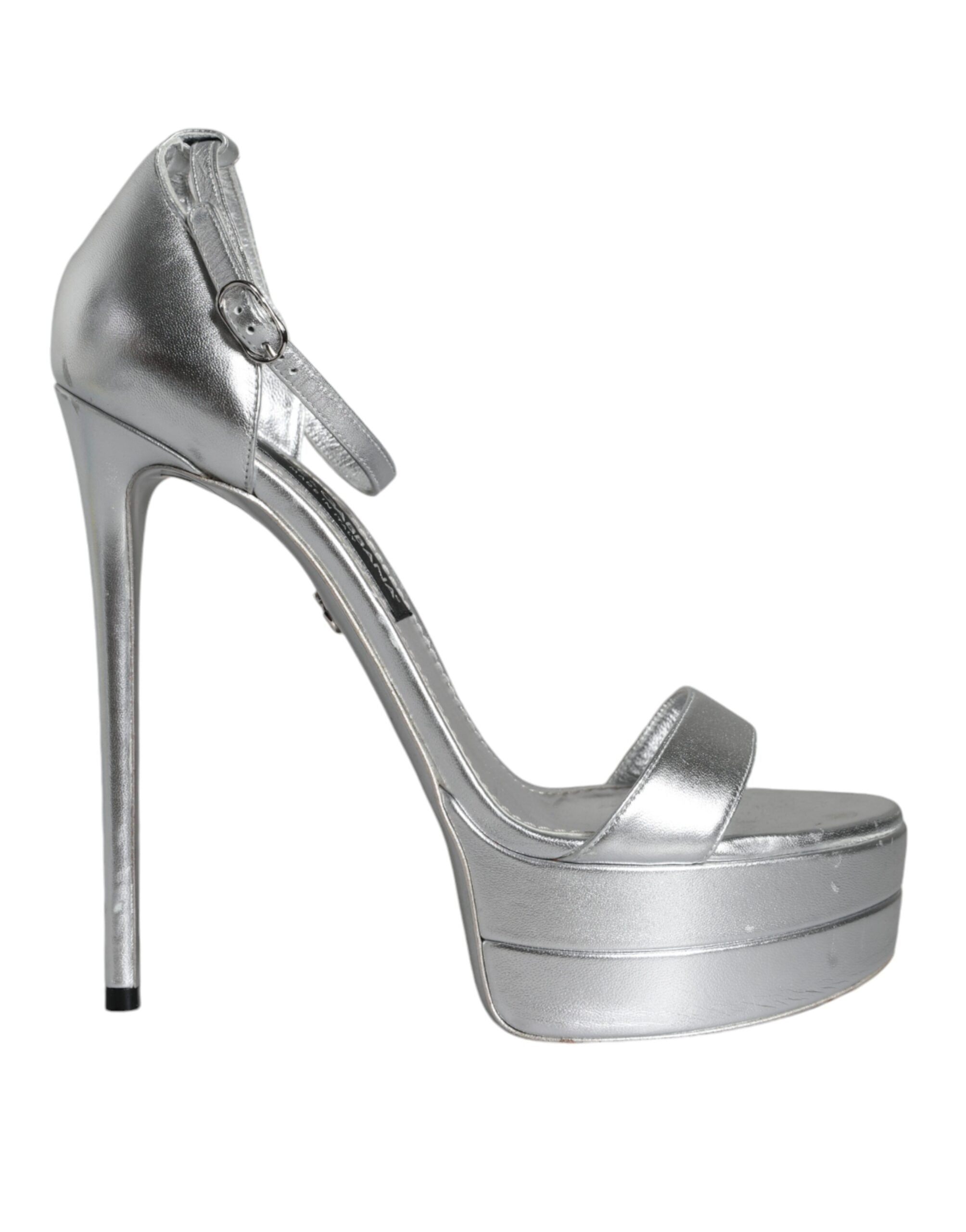 Dolce & Gabbana Silver KEIRA Heels Ankle Strap Sandals Women's Shoes (Pre-Owned)