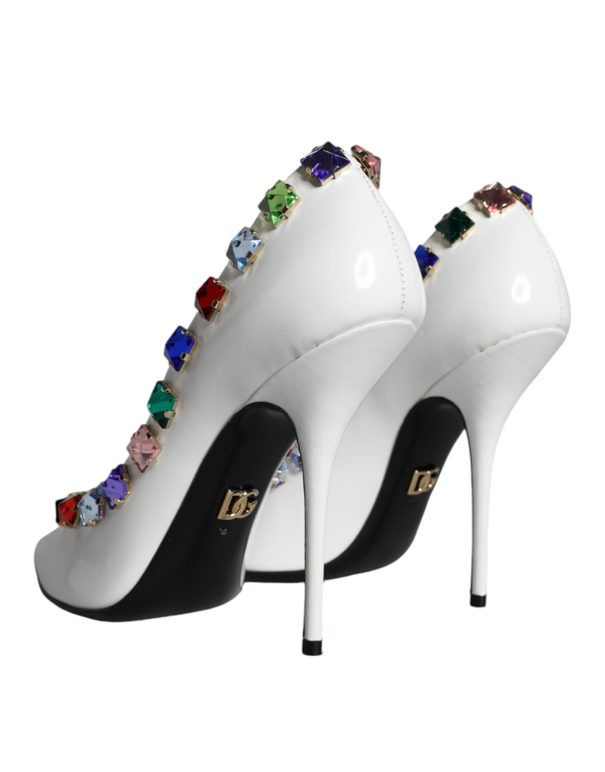 Dolce & Gabbana White Crystals Leather High Heels Pumps Women's Shoes