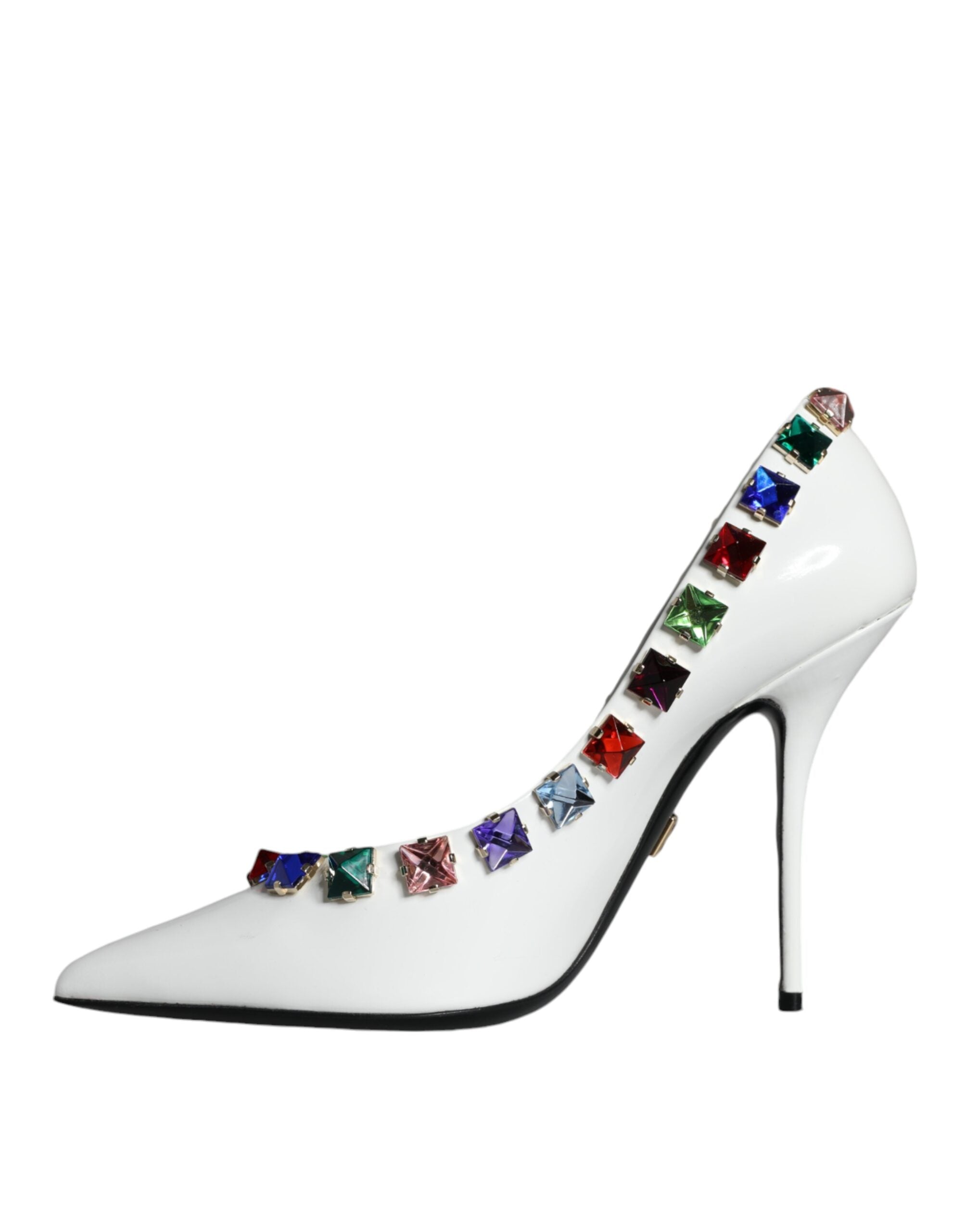 Dolce & Gabbana White Crystals Leather High Heels Pumps Women's Shoes