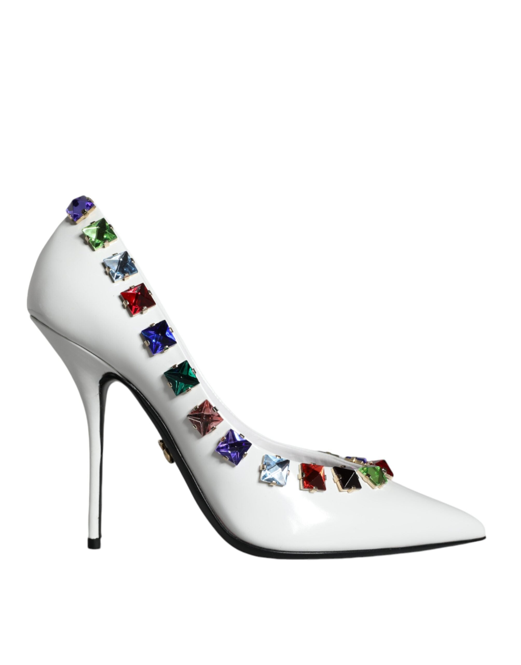 Dolce & Gabbana White Crystals Leather High Heels Pumps Women's Shoes