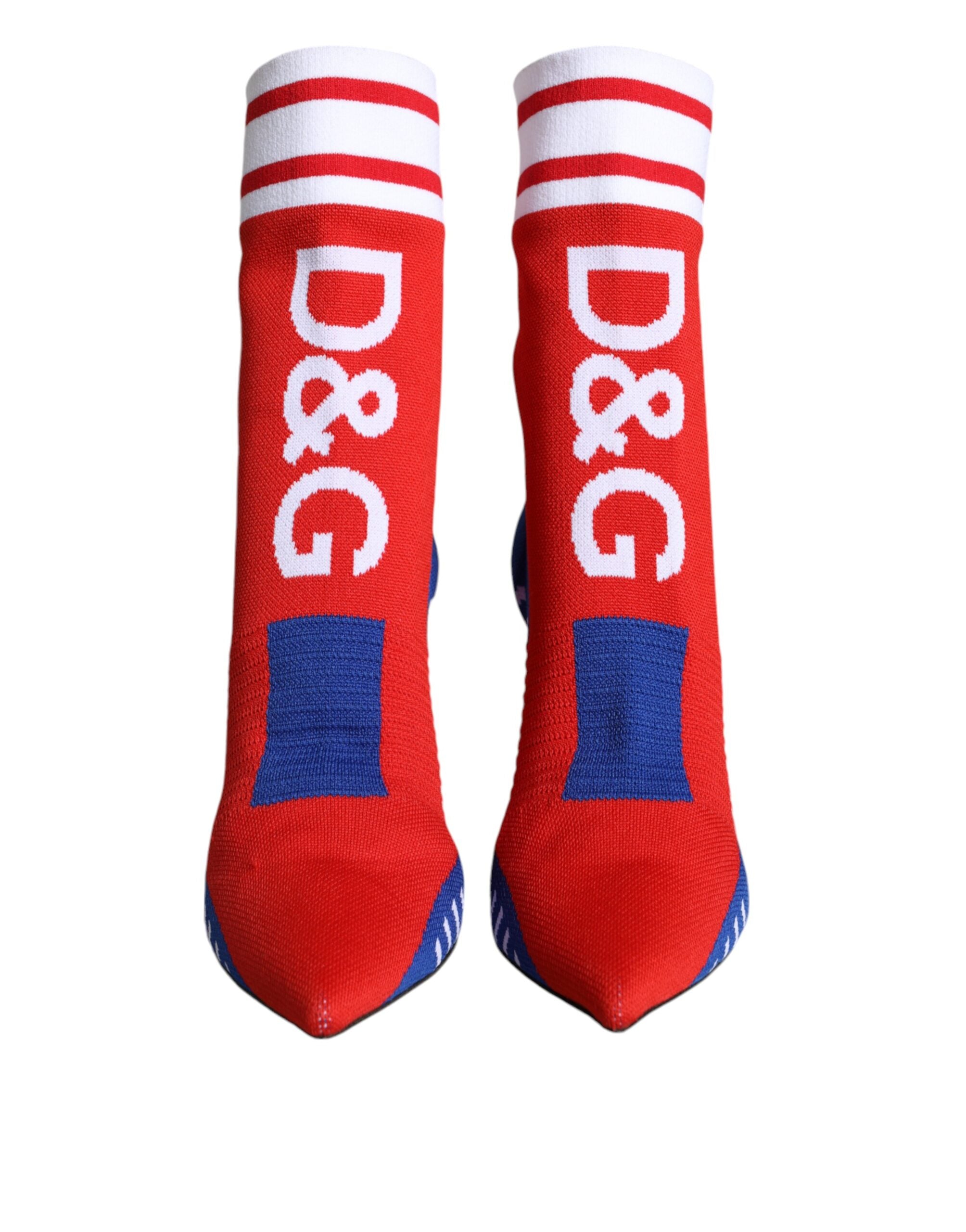 Dolce & Gabbana Red Blue Stretch Sock Style Ankle Boots Logo Women's Shoes