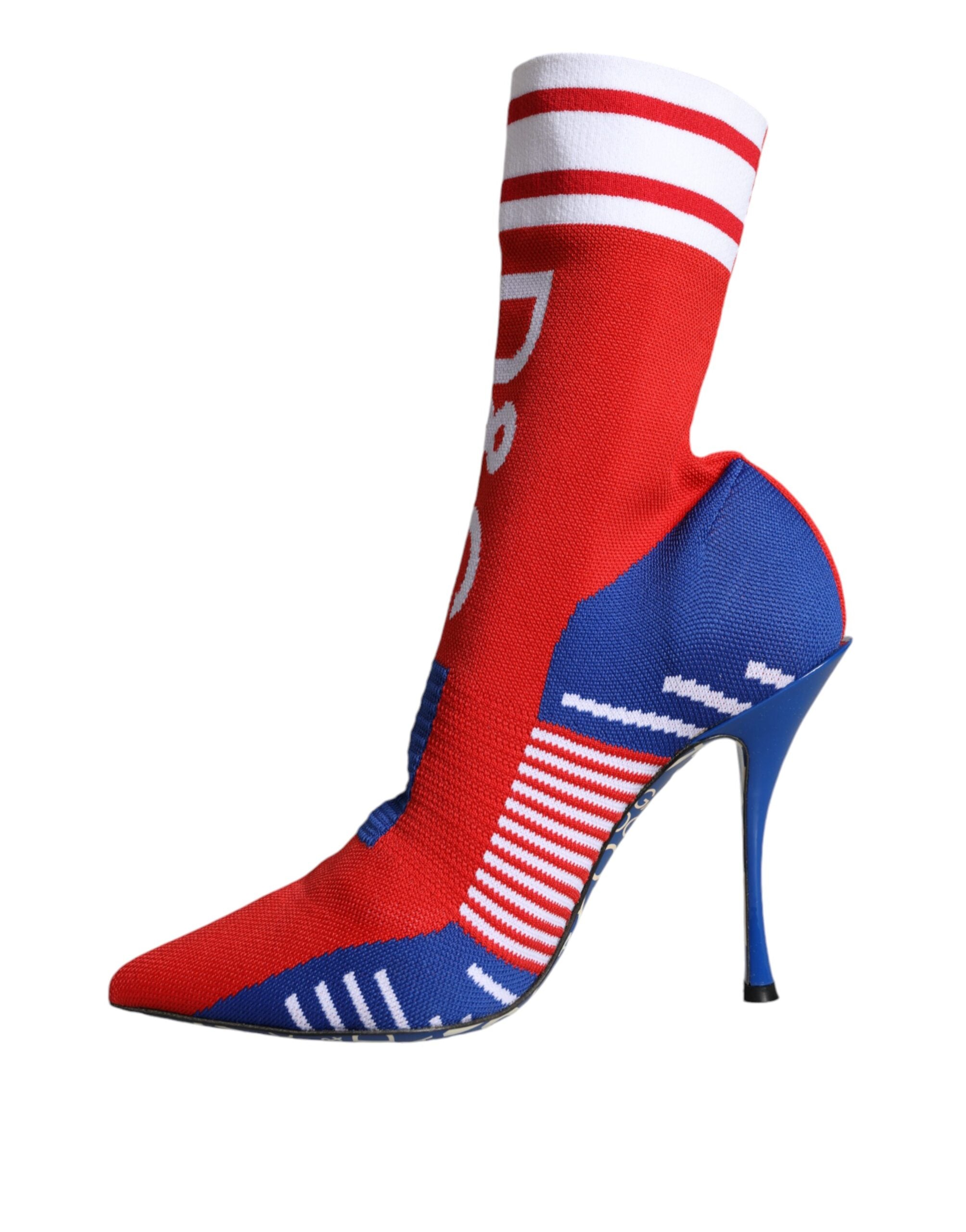 Dolce & Gabbana Red Blue Stretch Sock Style Ankle Boots Logo Women's Shoes