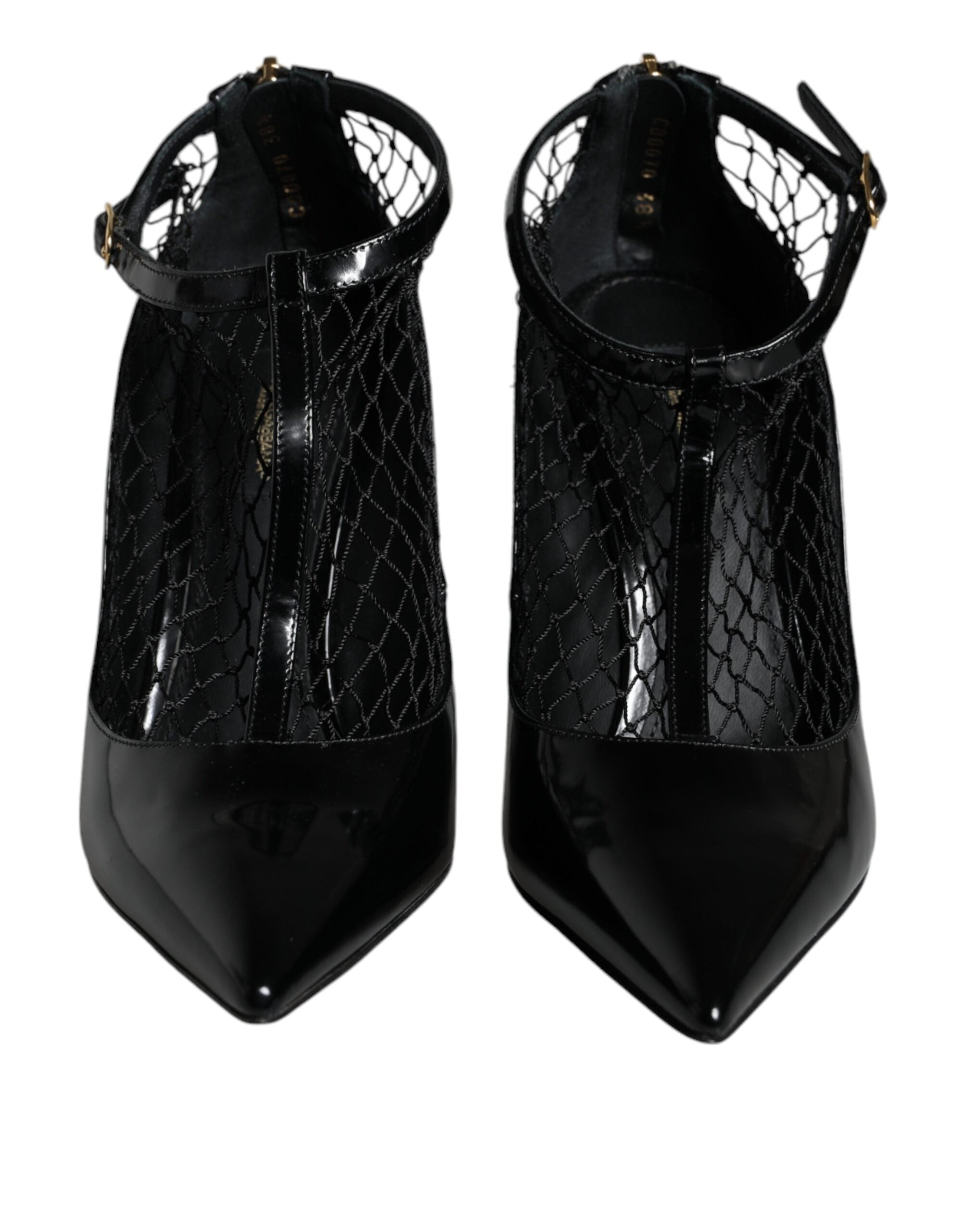 Dolce & Gabbana Black Mesh Patent Leather Heels Pumps Women's Shoes