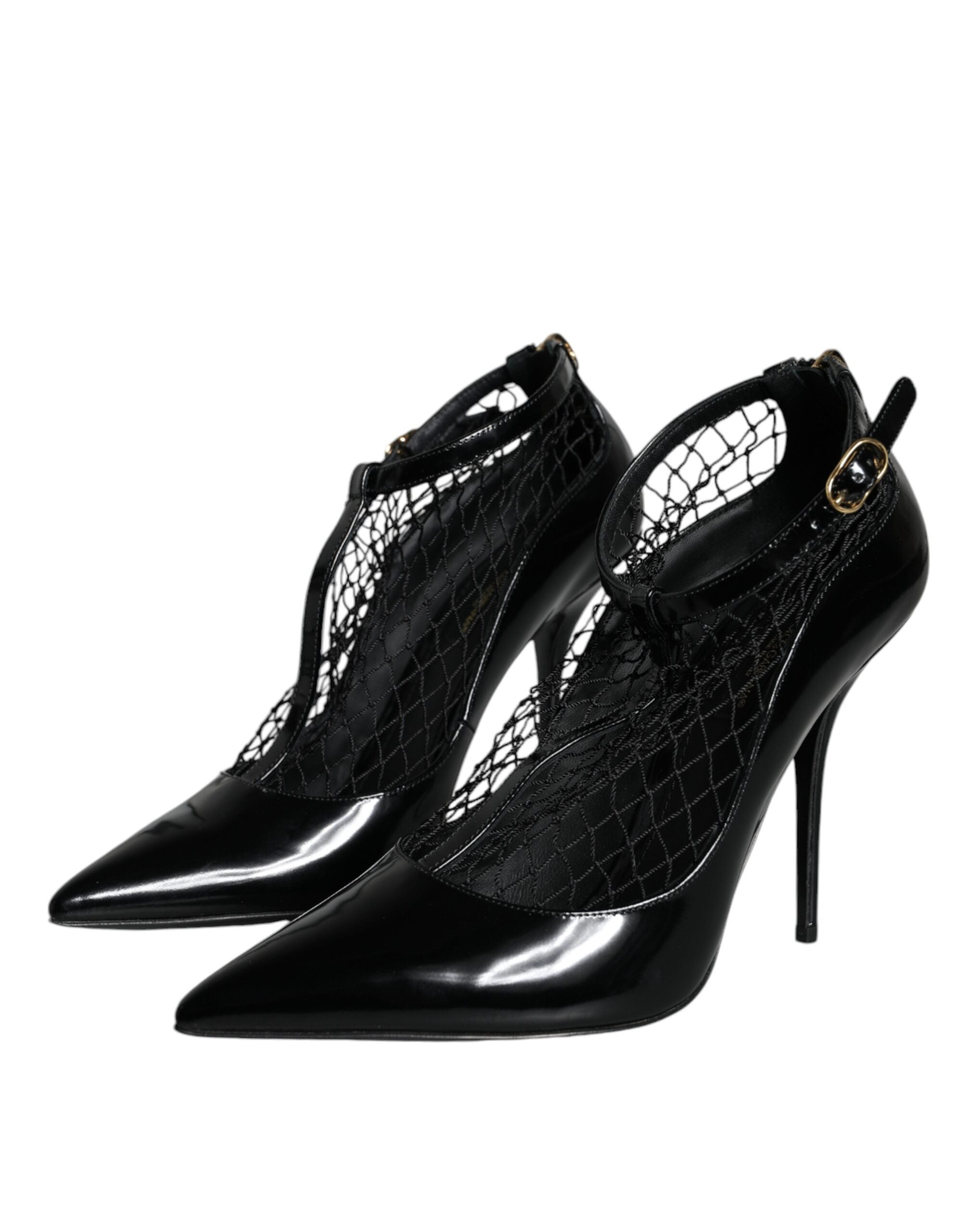 Dolce & Gabbana Black Mesh Patent Leather Heels Pumps Women's Shoes