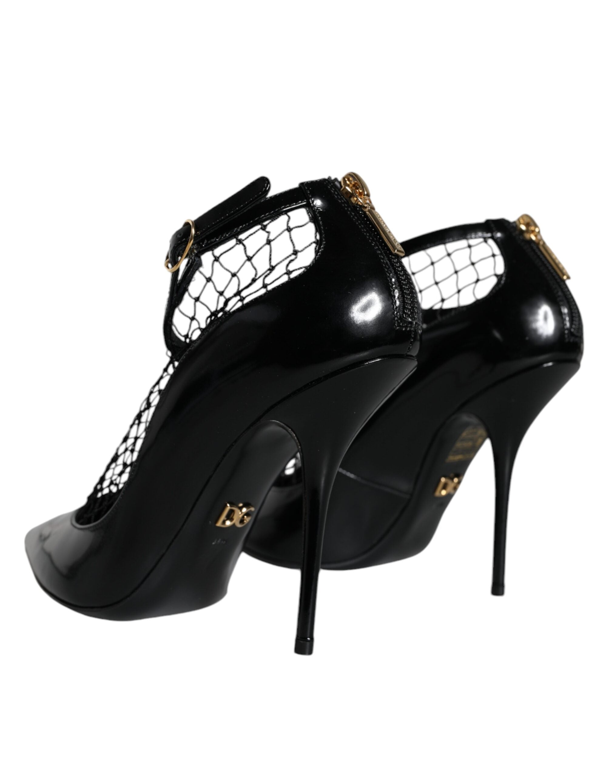 Dolce & Gabbana Black Mesh Patent Leather Heels Pumps Women's Shoes
