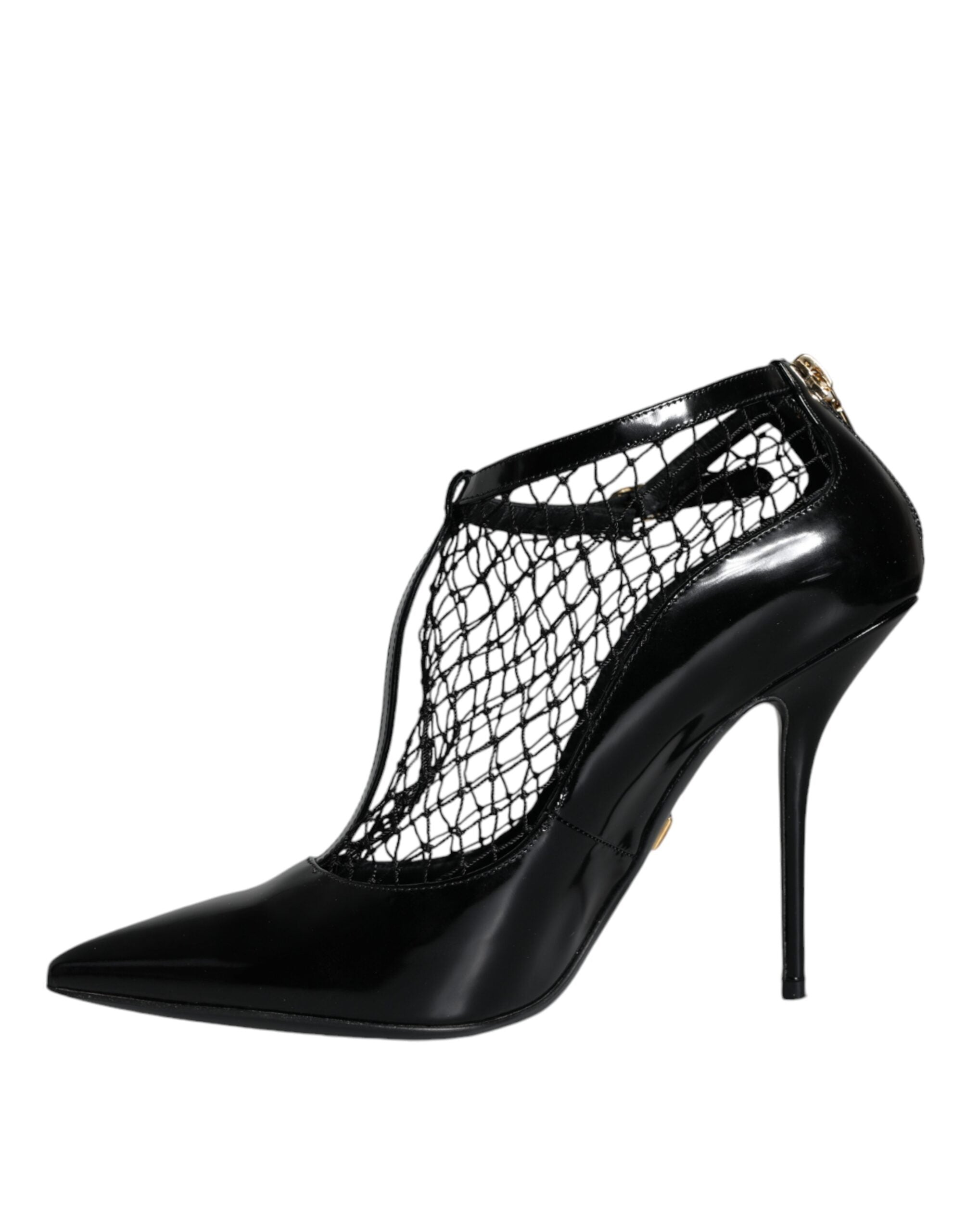 Dolce & Gabbana Black Mesh Patent Leather Heels Pumps Women's Shoes