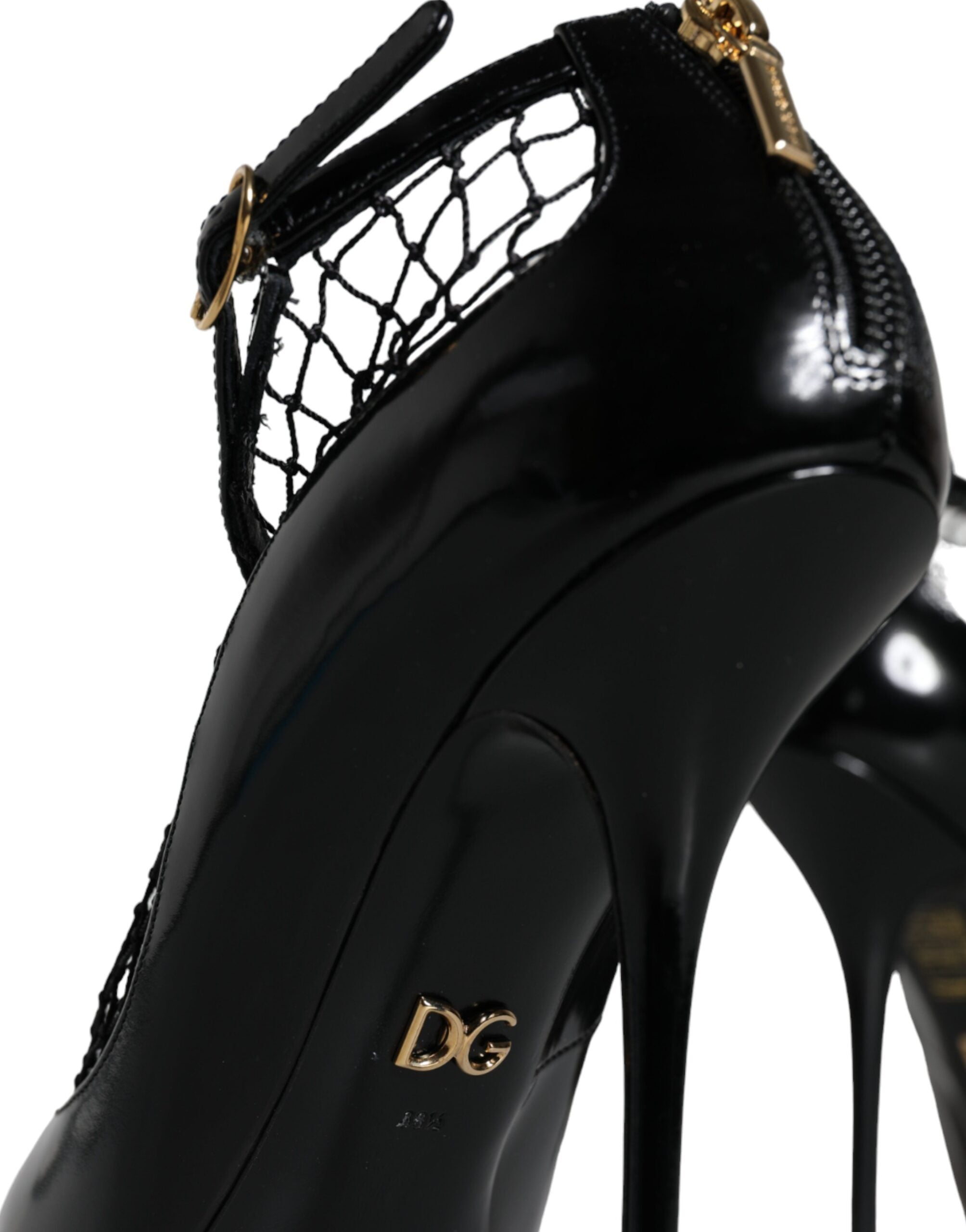 Dolce & Gabbana Black Mesh Patent Leather Heels Pumps Women's Shoes
