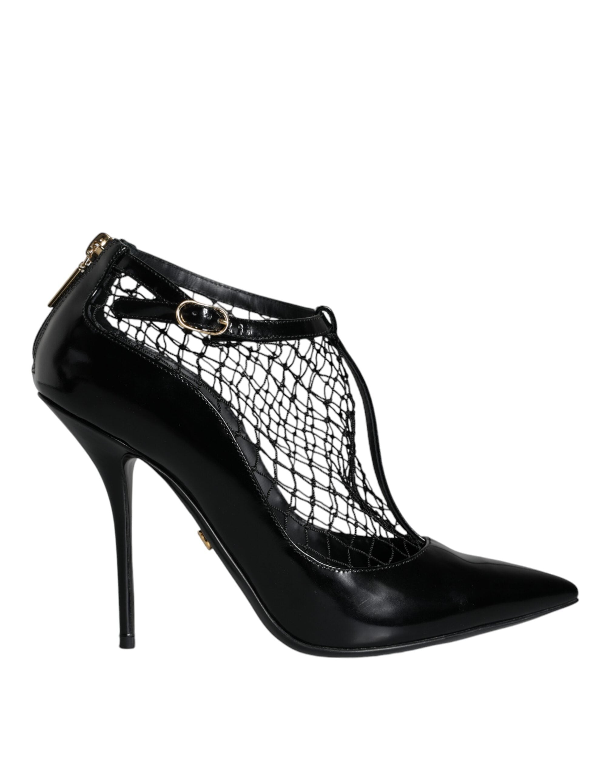 Dolce & Gabbana Black Mesh Patent Leather Heels Pumps Women's Shoes