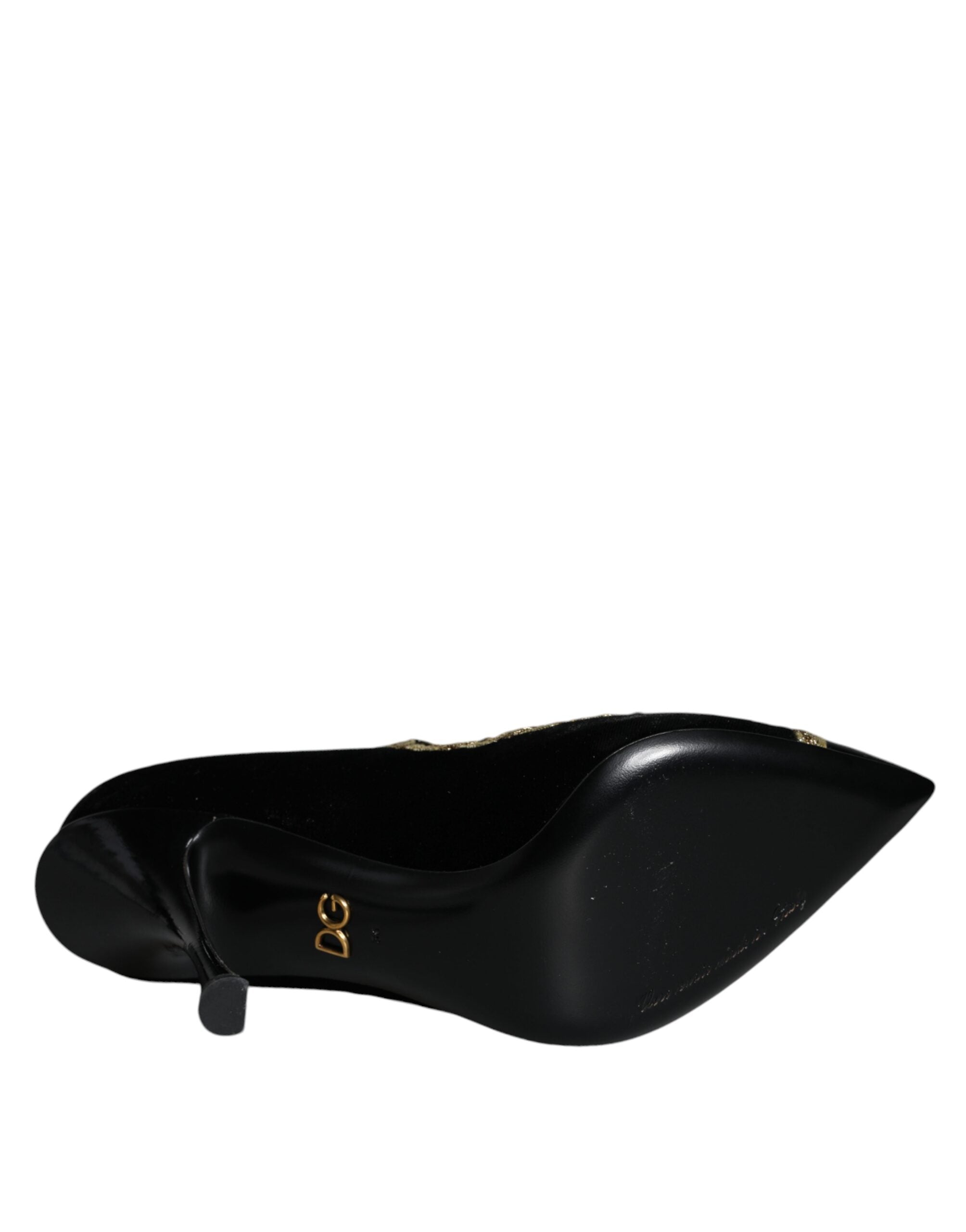 Dolce & Gabbana Black Mary Janes Velvet Gold Pumps Women's Shoes