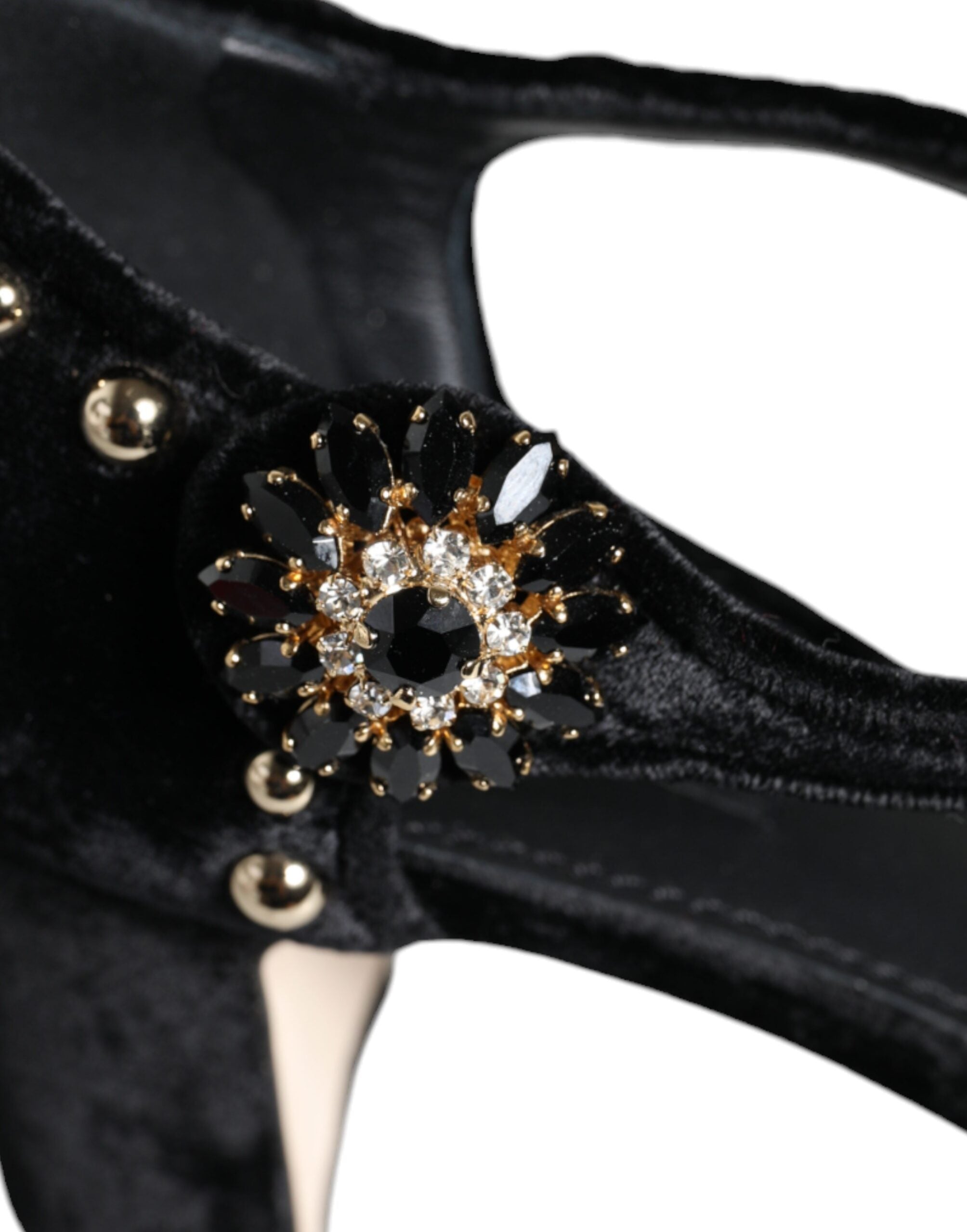 Dolce & Gabbana Black Velvet Roses Ankle Strap Pumps Women's Shoes