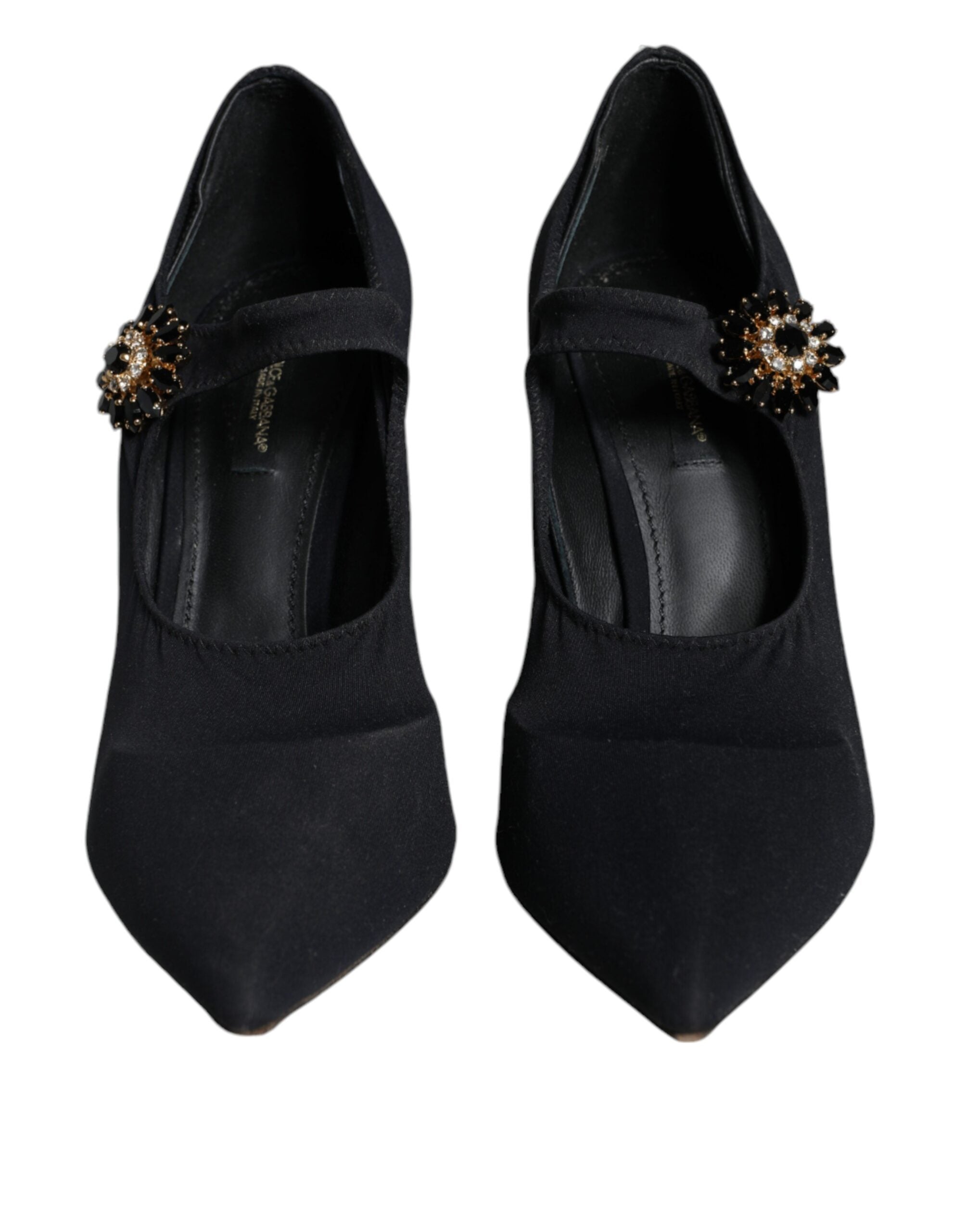 Dolce & Gabbana Black Mary Jane Jersey Crystal Pumps Women's Shoes (Pre-Owned)