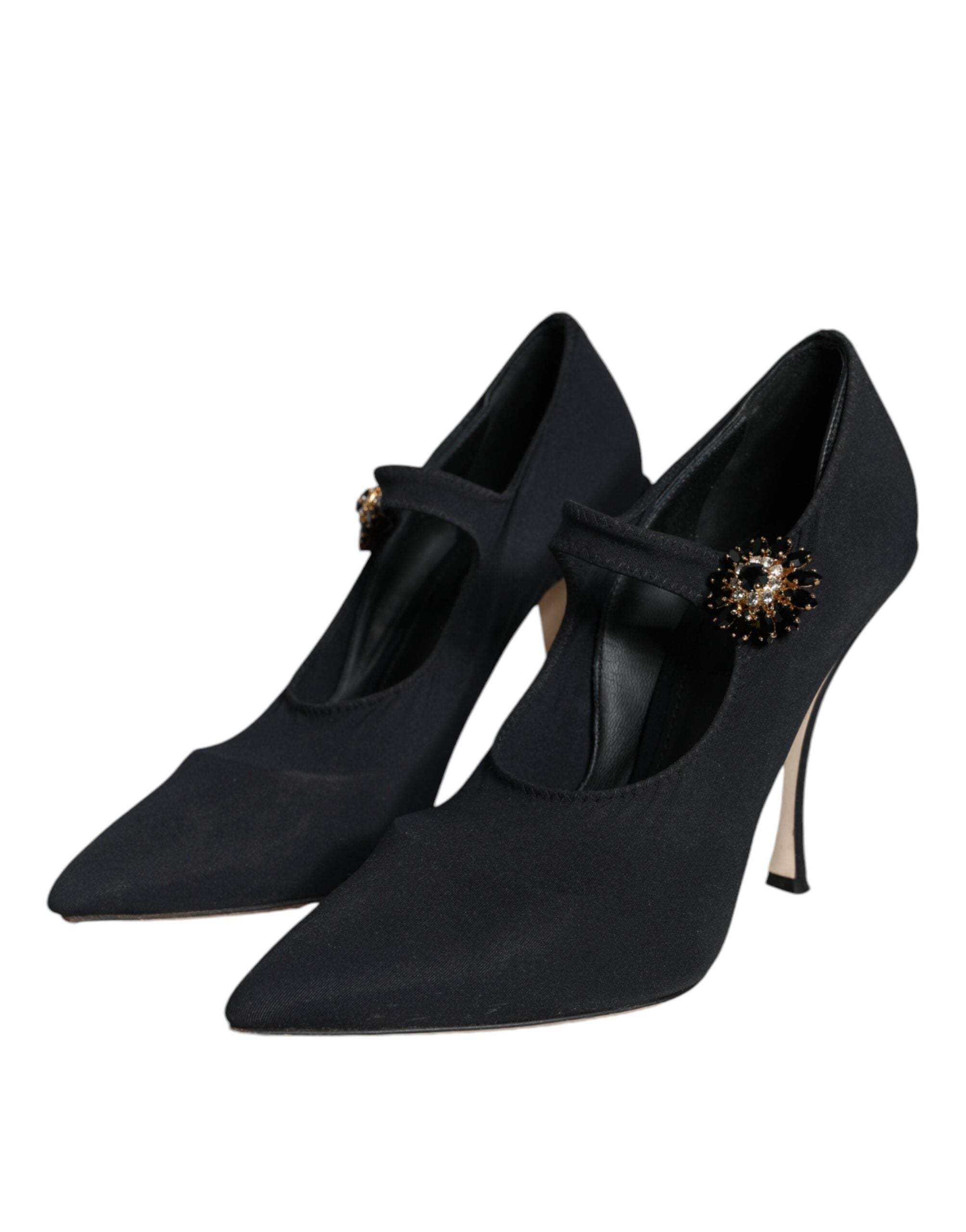 Dolce & Gabbana Black Mary Jane Jersey Crystal Pumps Women's Shoes (Pre-Owned)