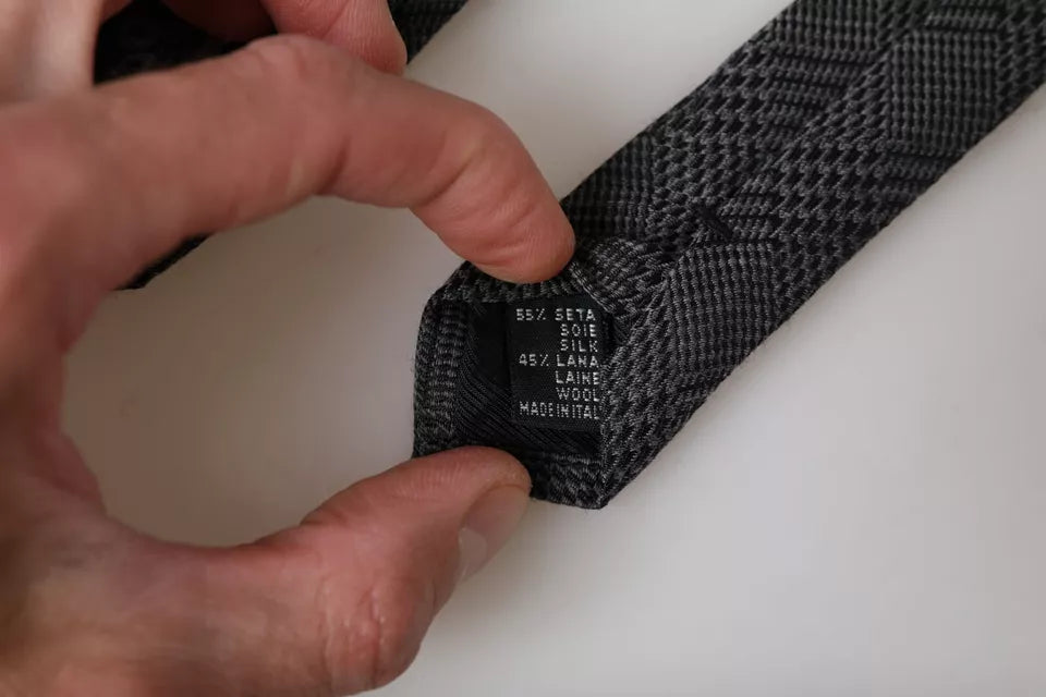 Dolce & Gabbana Dark Gray Plaid Patterned Silk Adjustable Men Men's Tie