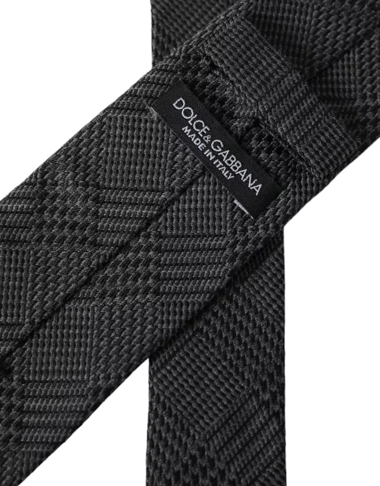Dolce & Gabbana Dark Gray Plaid Patterned Silk Adjustable Men Men's Tie