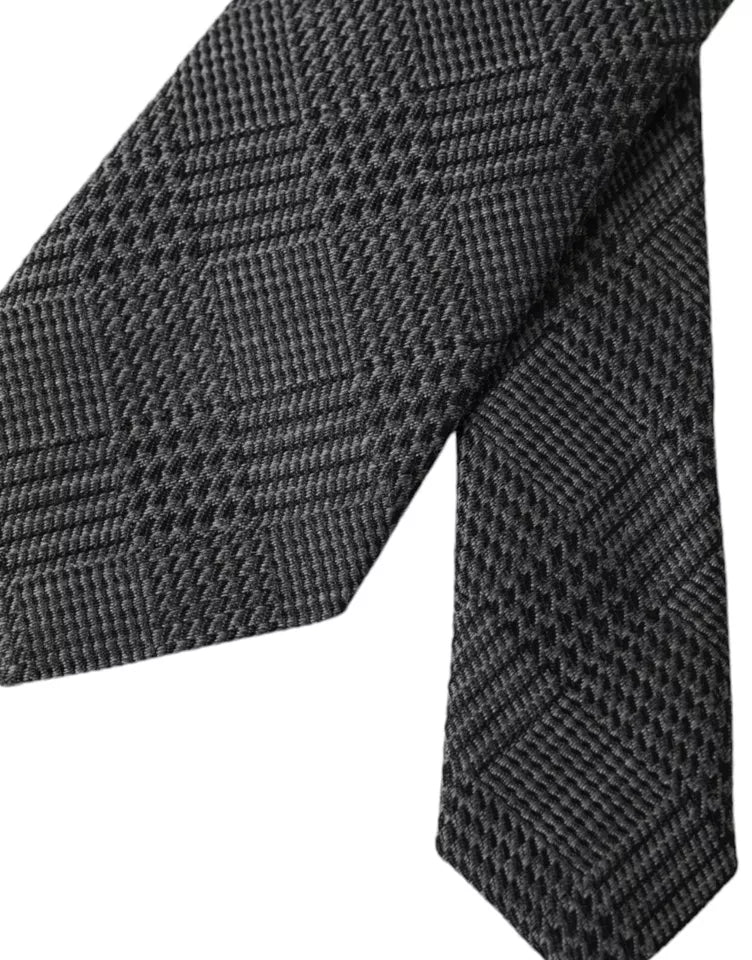 Dolce & Gabbana Dark Gray Plaid Patterned Silk Adjustable Men Men's Tie