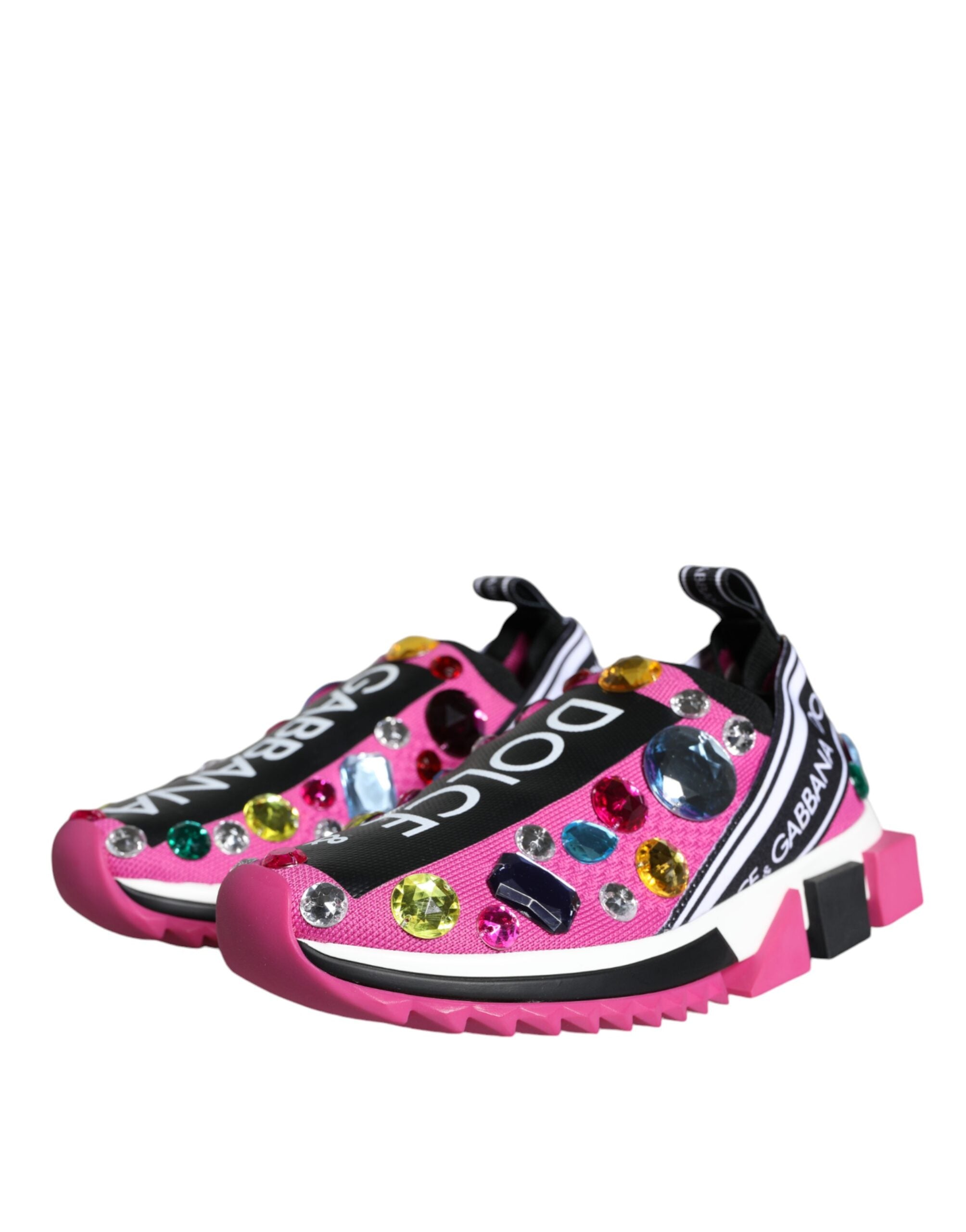 Dolce & Gabbana Pink Sorrento Crystals Low Top Sneakers Women's Shoes