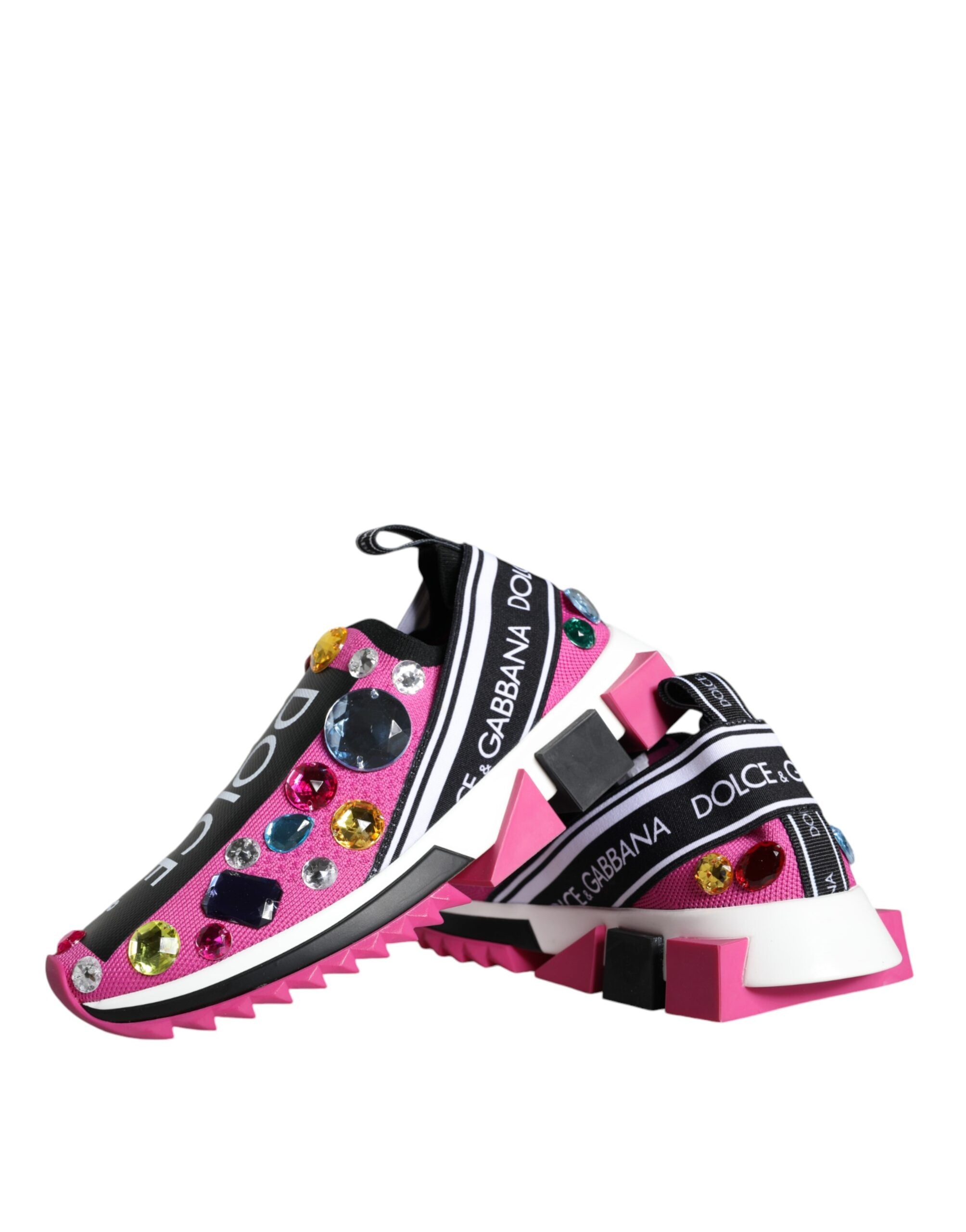 Dolce & Gabbana Pink Sorrento Crystals Low Top Sneakers Women's Shoes