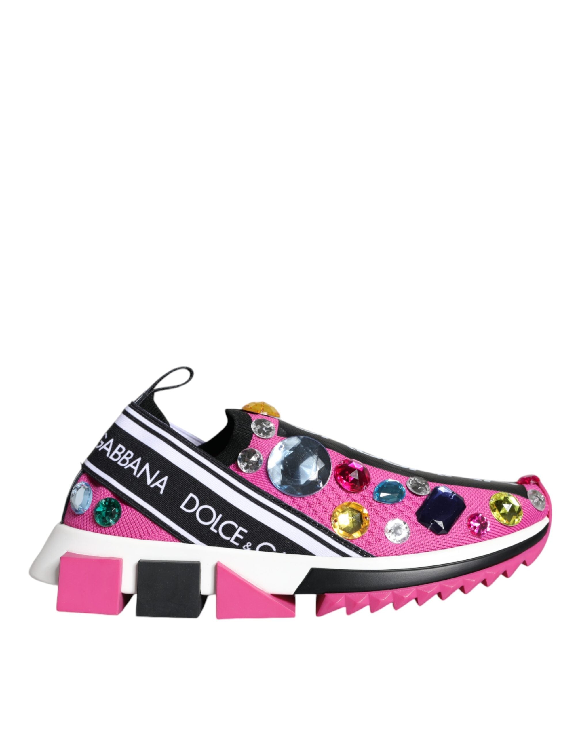 Dolce & Gabbana Pink Sorrento Crystals Low Top Sneakers Women's Shoes