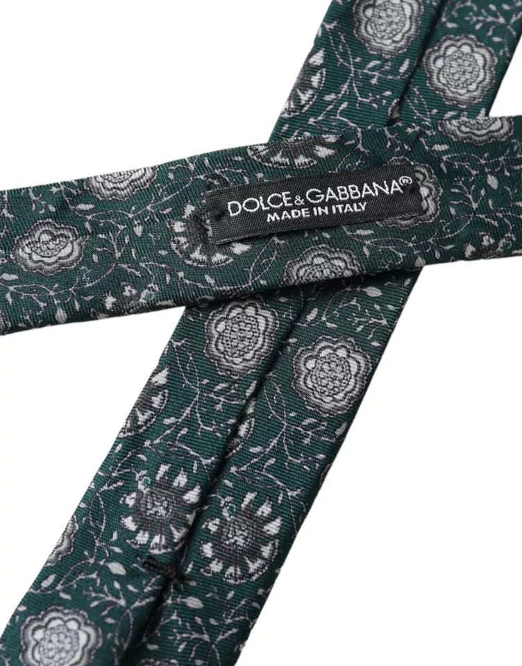 Dolce & Gabbana Green Floral Print Silk Adjustable Men Men's Tie