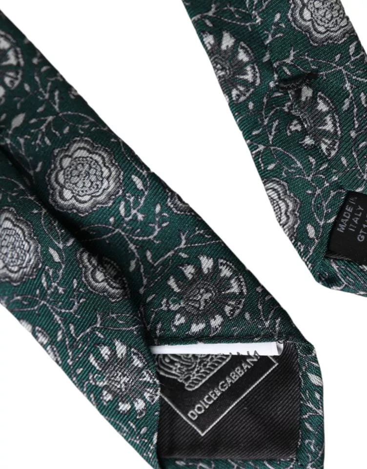 Dolce & Gabbana Green Floral Print Silk Adjustable Men Men's Tie