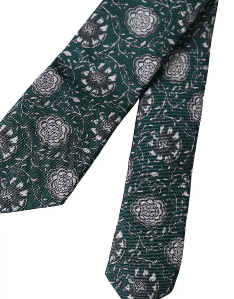 Dolce & Gabbana Green Floral Print Silk Adjustable Men Men's Tie